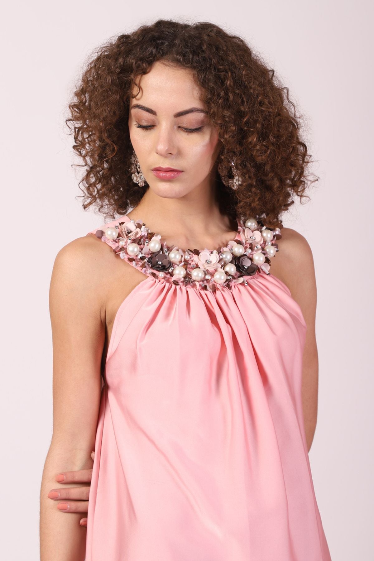 Grecian Round Yoke Midi Dress