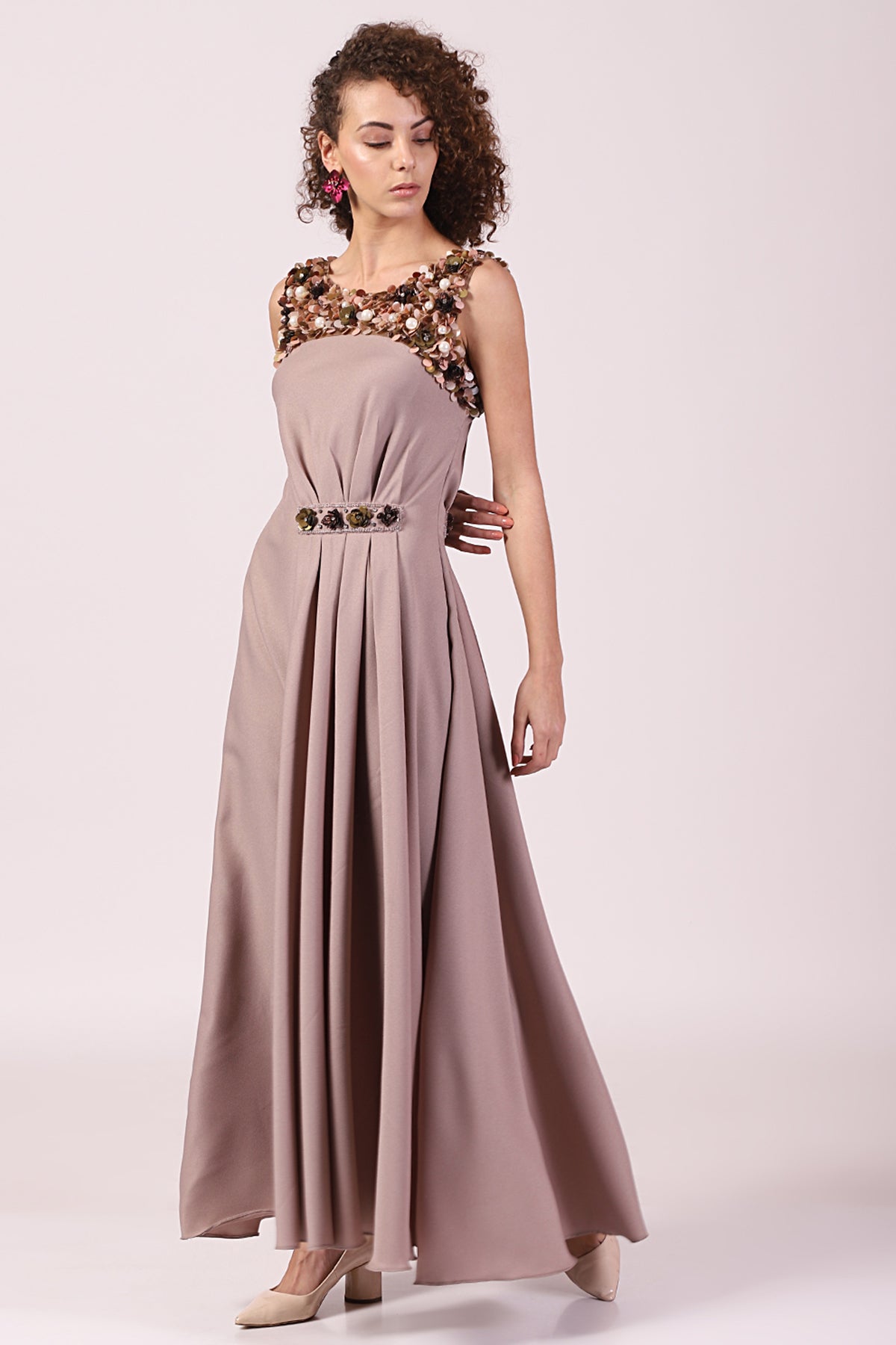 Grecian Pleated gown with Pearl Sequins