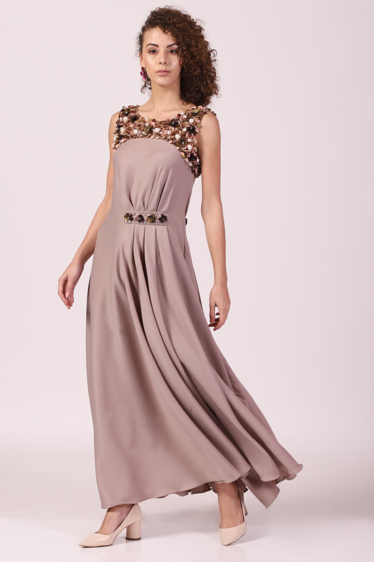Grecian Pleated gown with Pearl Sequins