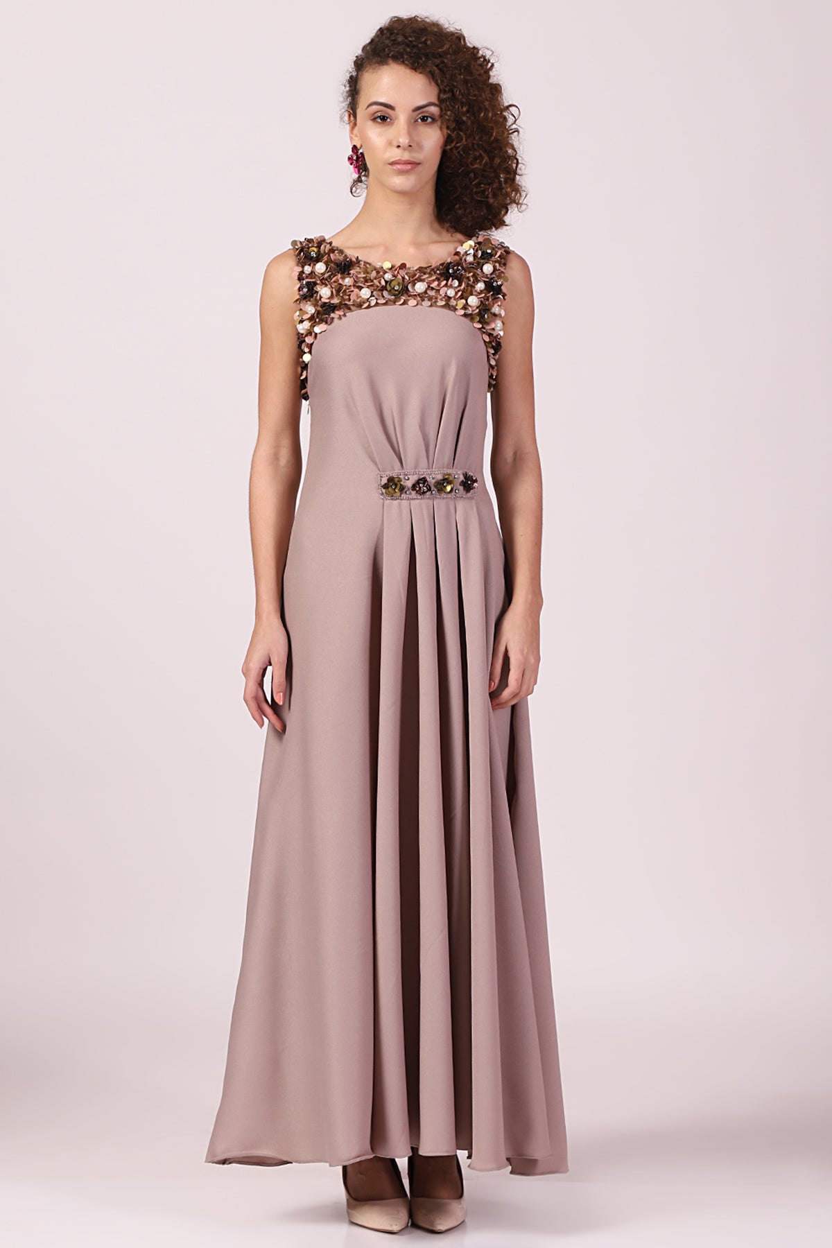 Grecian Pleated gown with Pearl Sequins