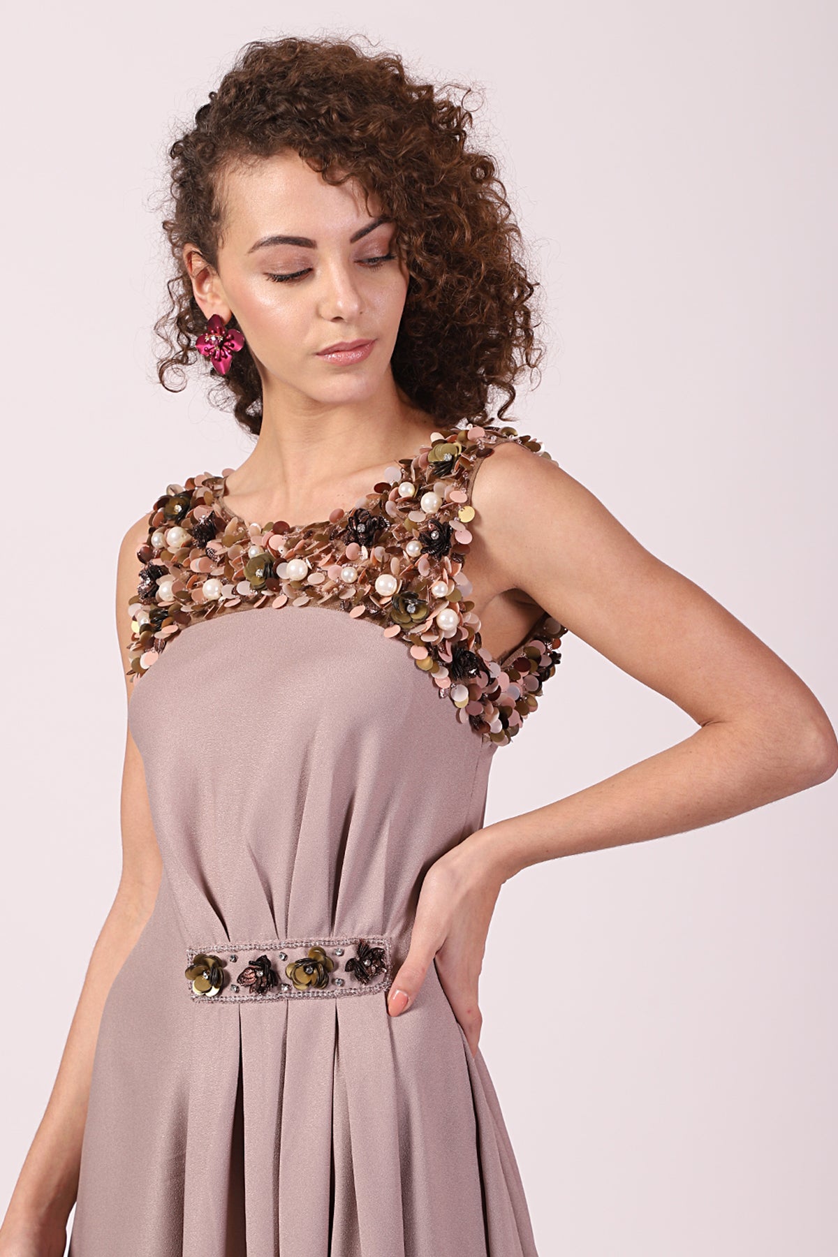 Grecian Pleated gown with Pearl Sequins