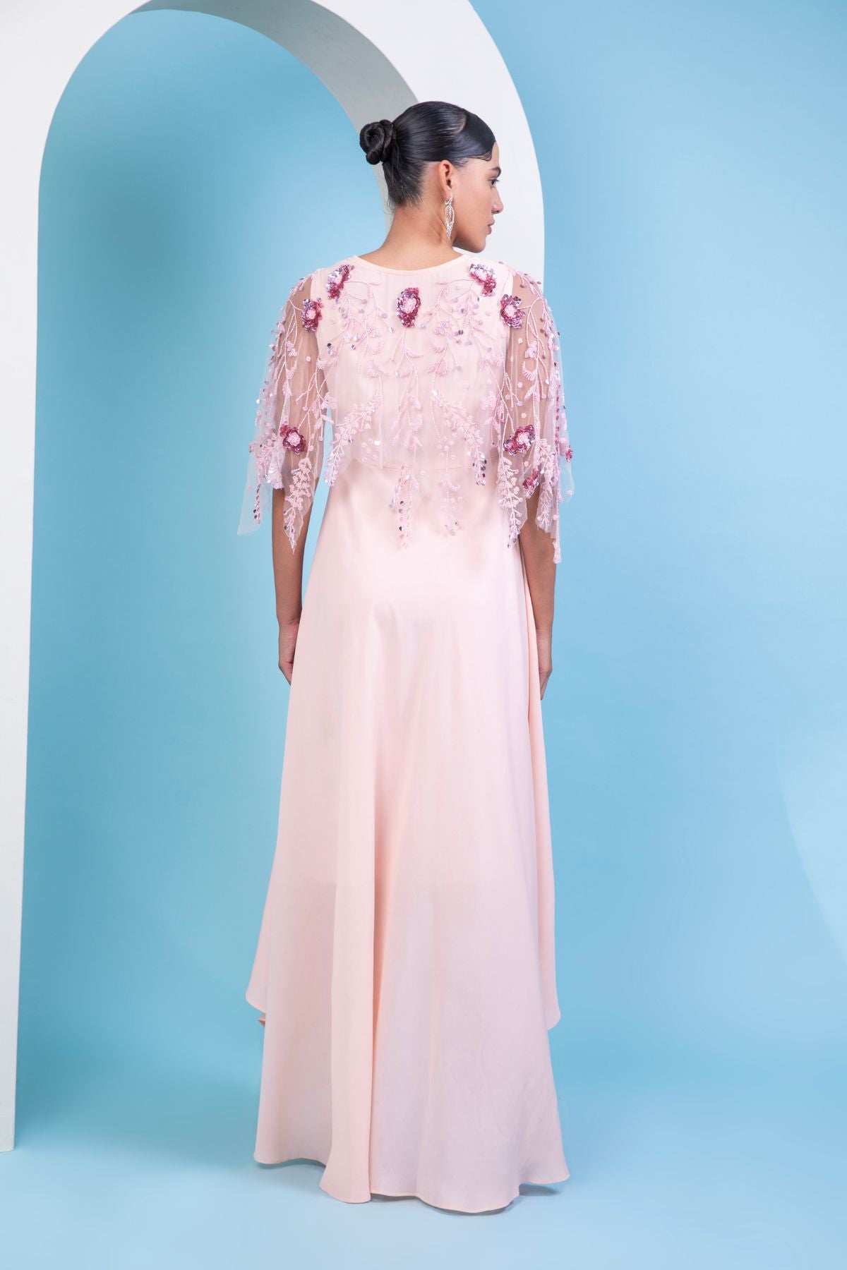 Coral Greek Goddess Cape Dress