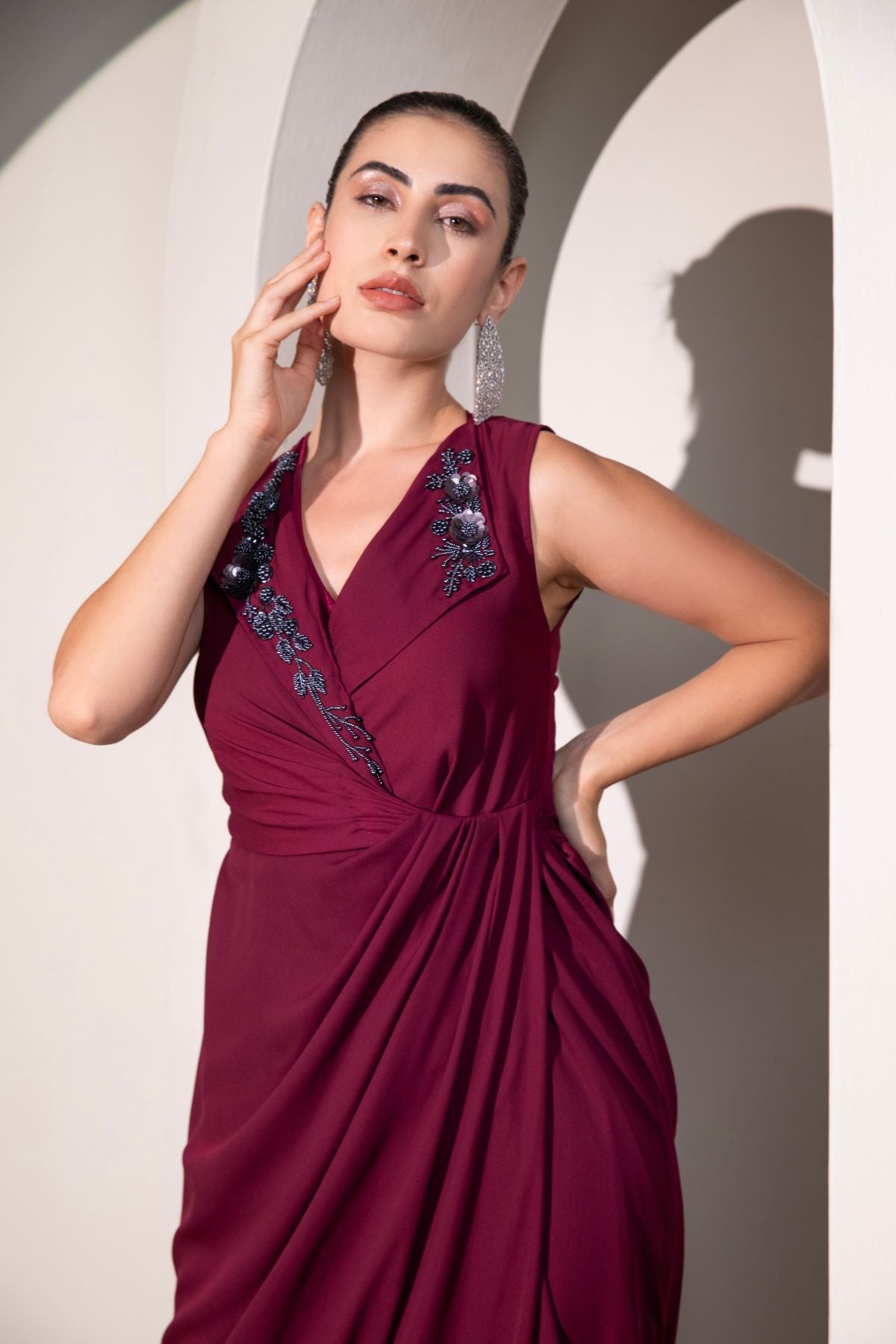 WineTrench collared knot draped Maxi Gown