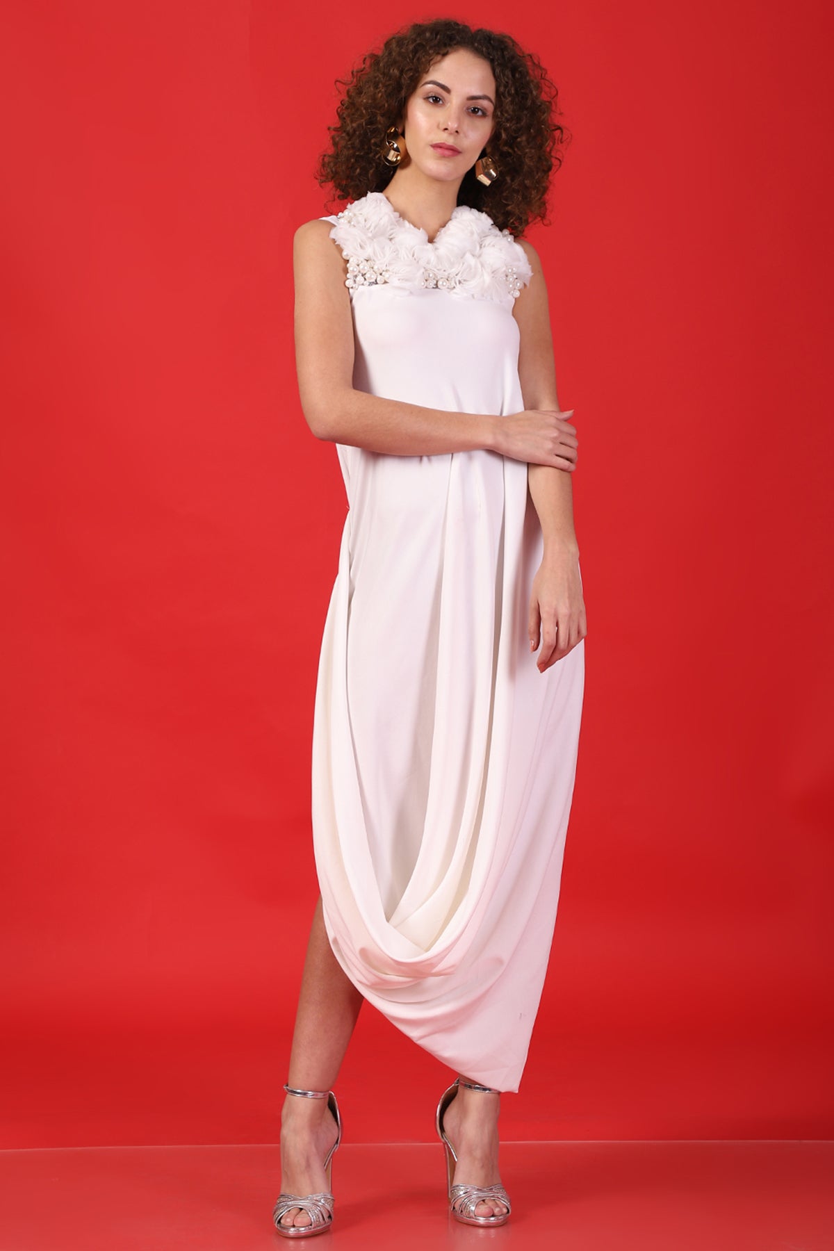 white organza ruched cowl Drape