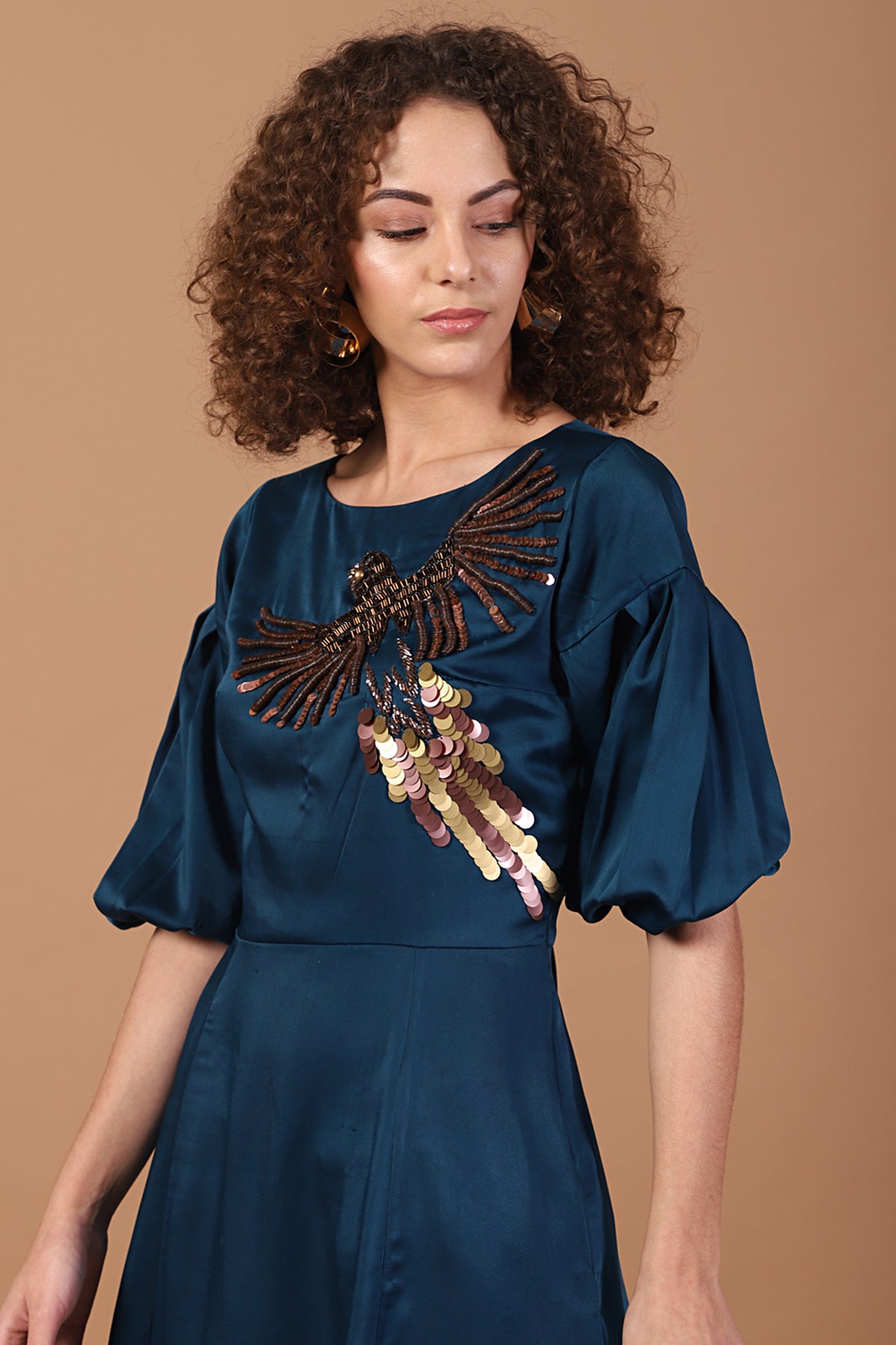 Teal Peplum Kurti with Tulip draped pants