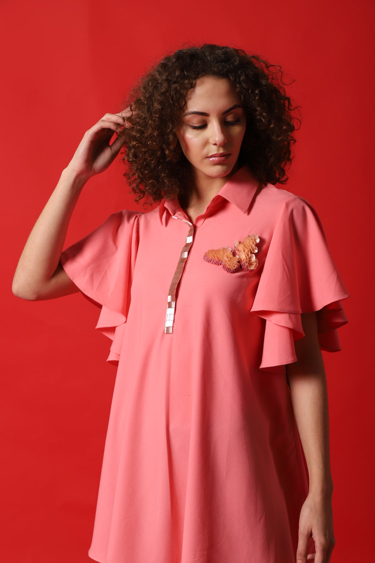 Asymmetric bell sleeves butterfly shirt