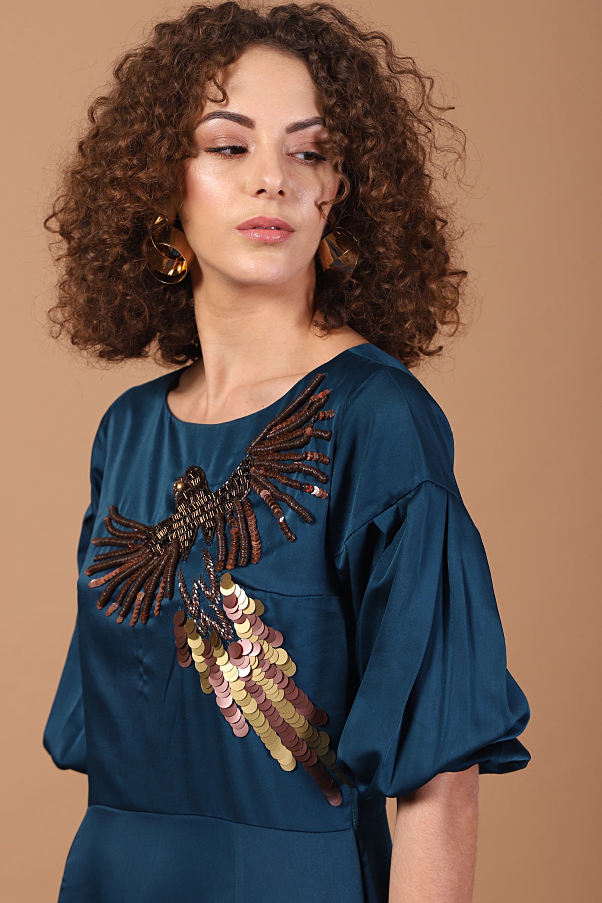 Teal Peplum Kurti with Tulip draped pants