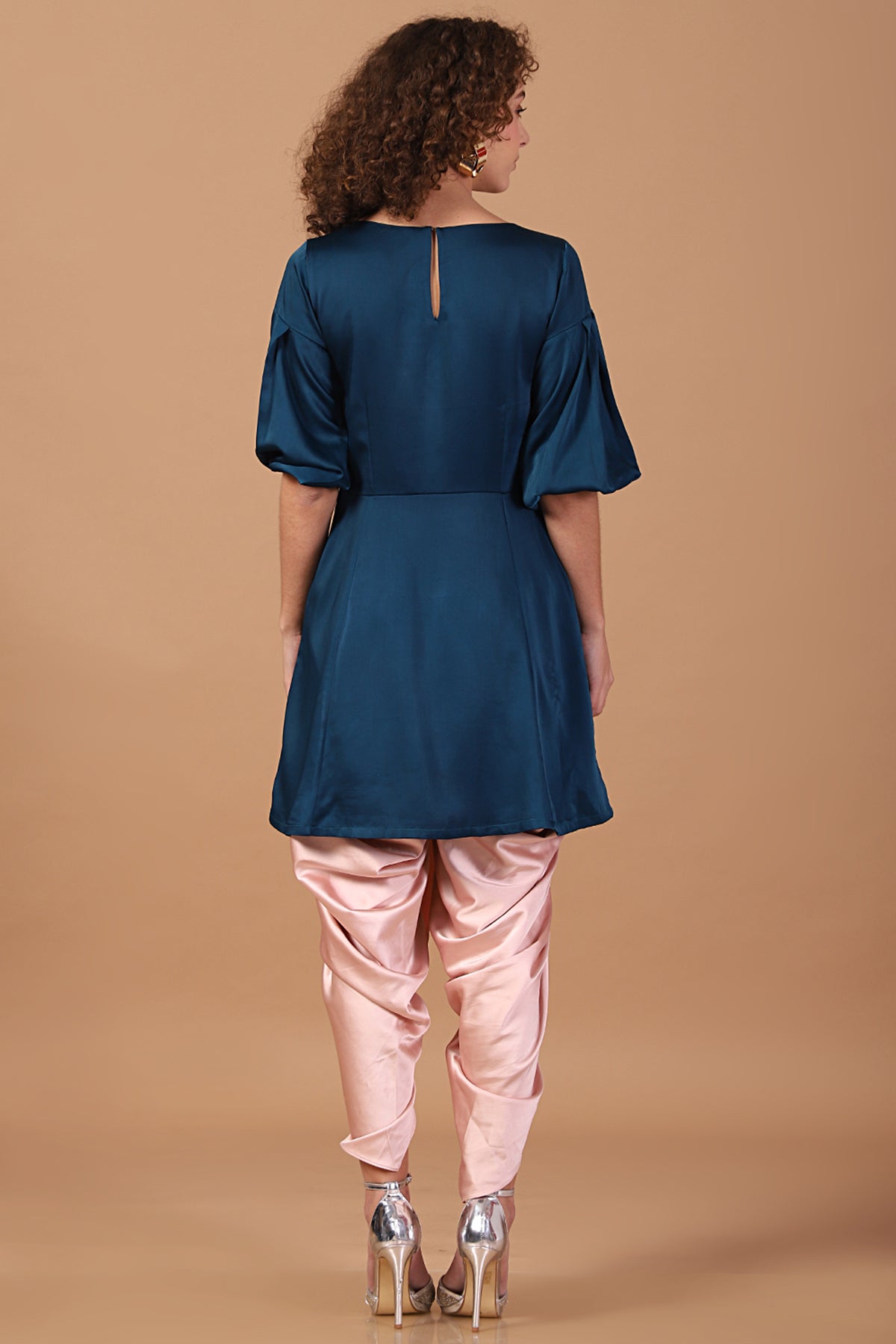 Teal Peplum Kurti with Tulip draped pants