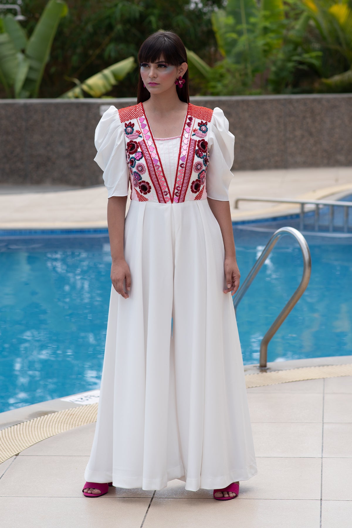 Quirky Embellished White jumpsuit