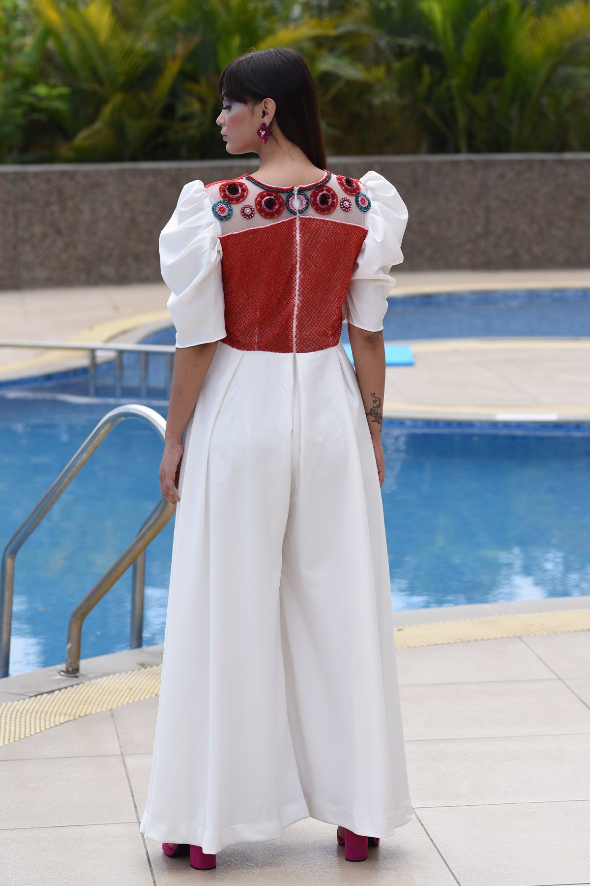 Quirky Embellished White jumpsuit