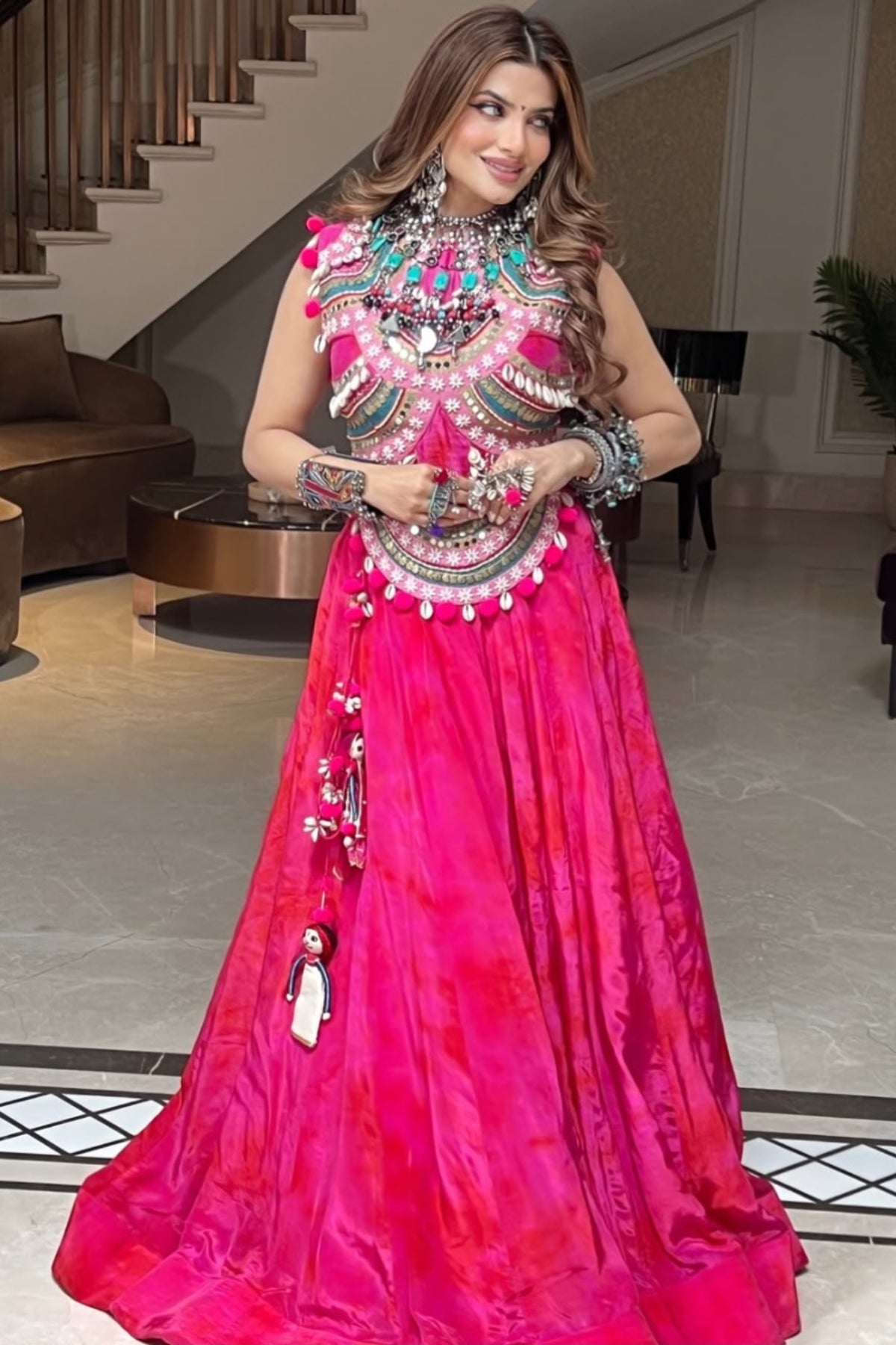 Guneet Virdi in Rani Pink Tie dye Croptop-Lehenga Set. Shop Now!