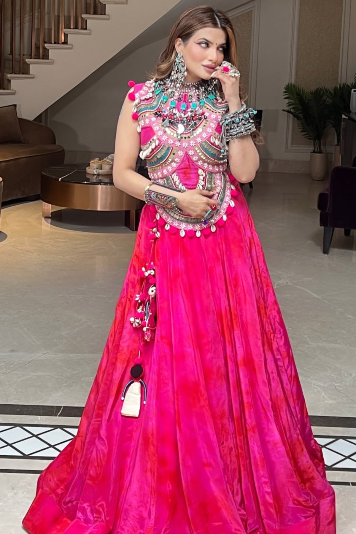 Guneet Virdi in Rani Pink Tie dye Croptop-Lehenga Set