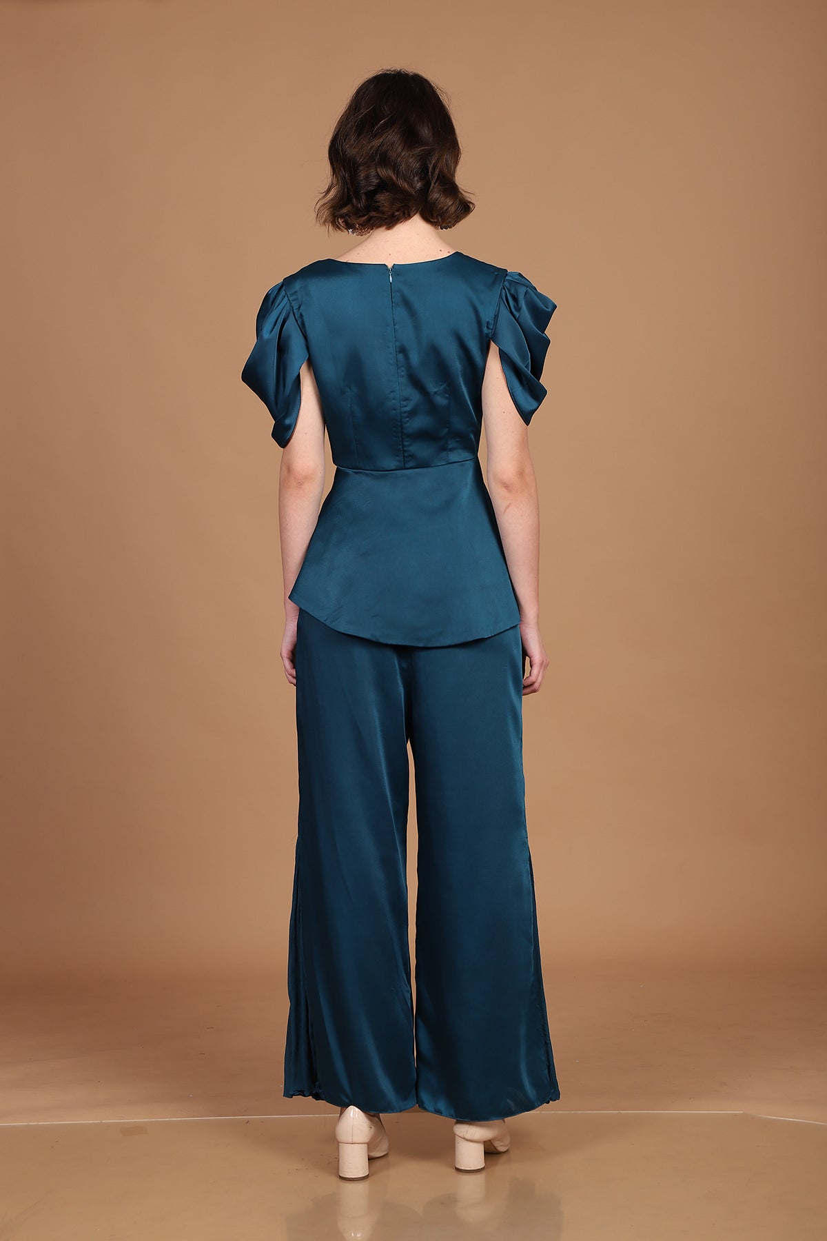 Teal Red Peplum Palazzo co-ordinate set
