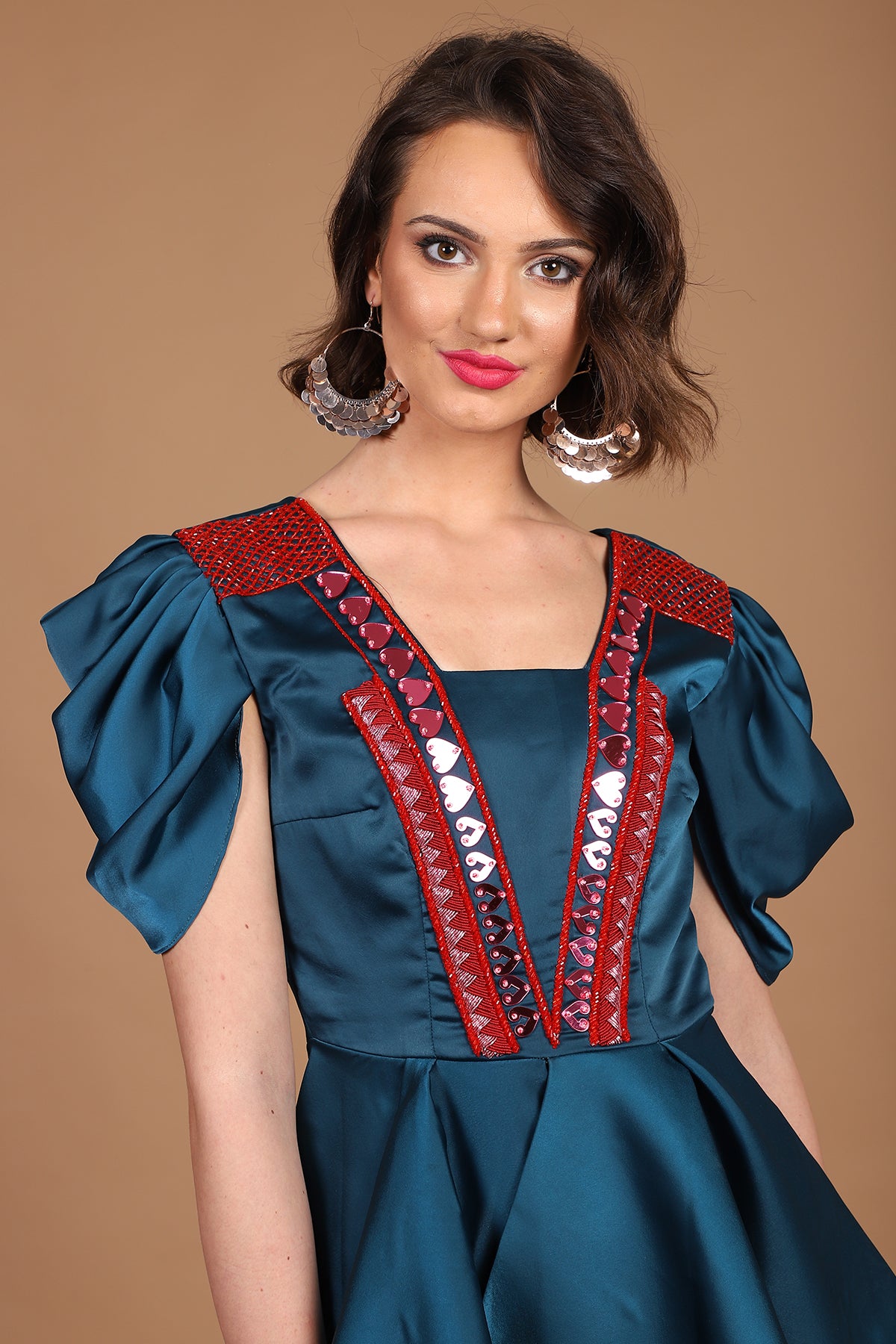 Teal Red Peplum Palazzo co-ordinate set
