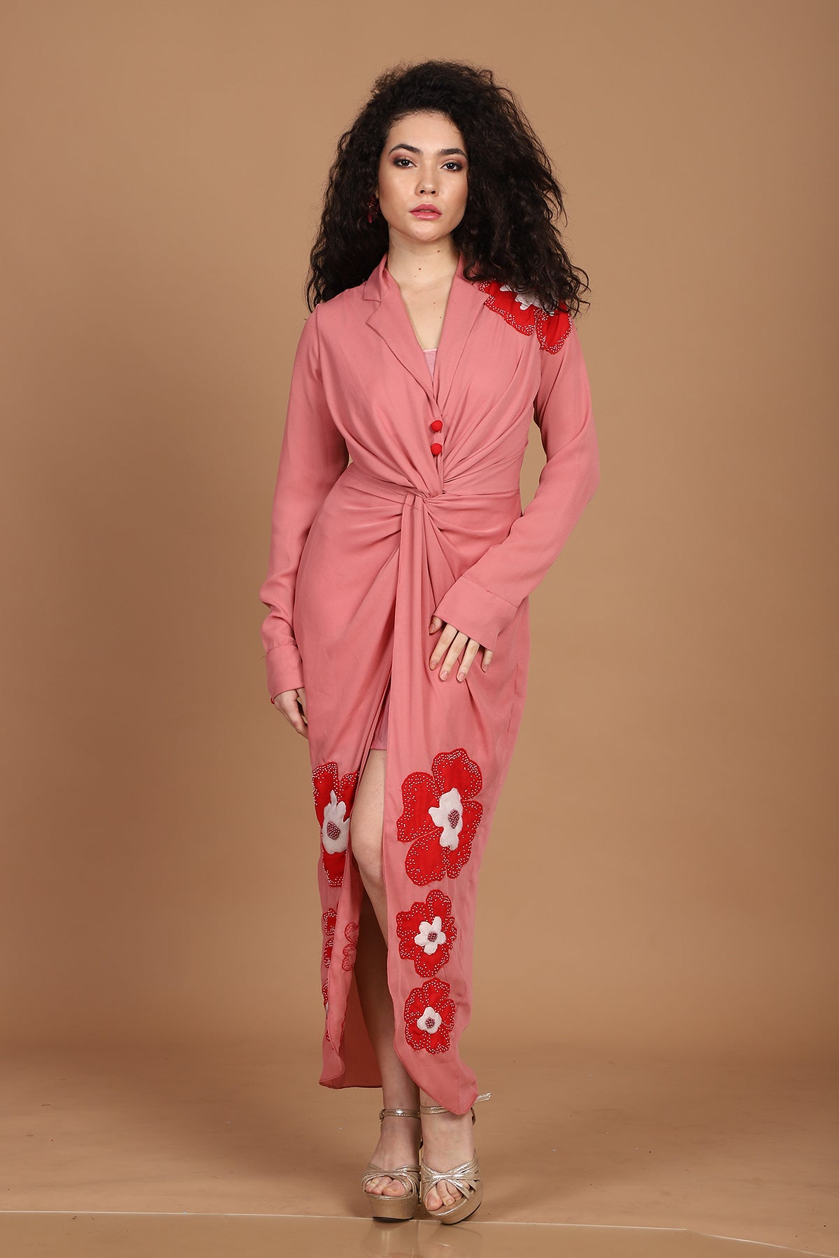 Coral Red Poppy Knot Shirt Dress