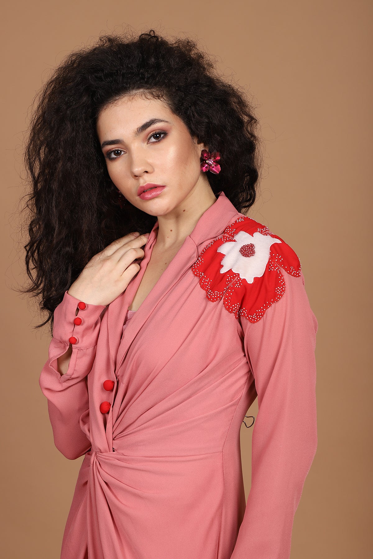 Coral Red Poppy Knot Shirt Dress