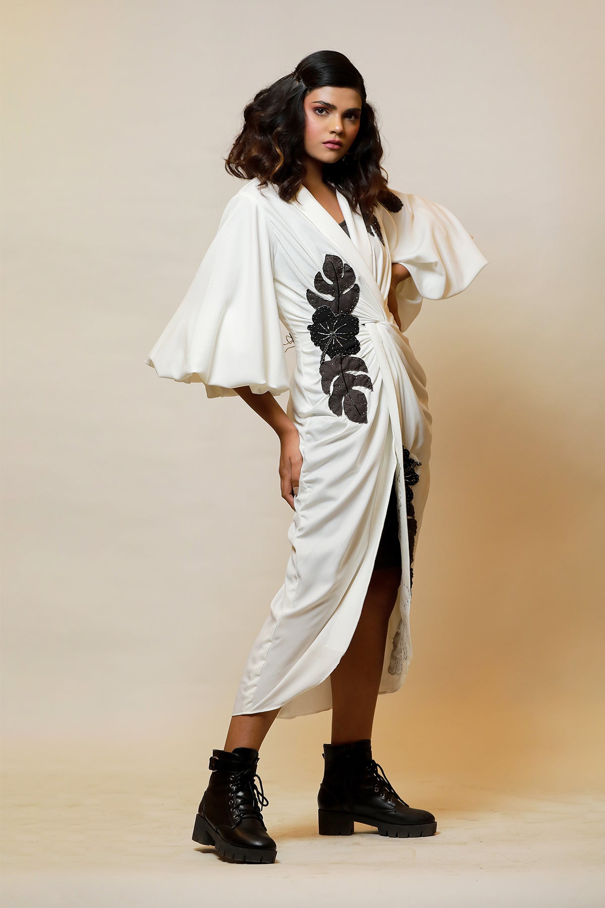 White Autumn Knot shirt Dress