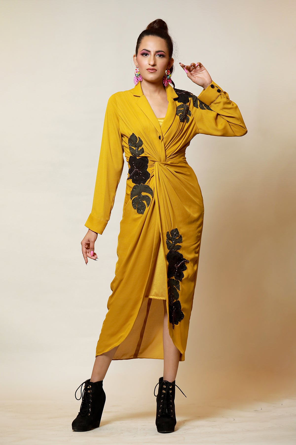 Mustard Autumn Knot shirt Dress