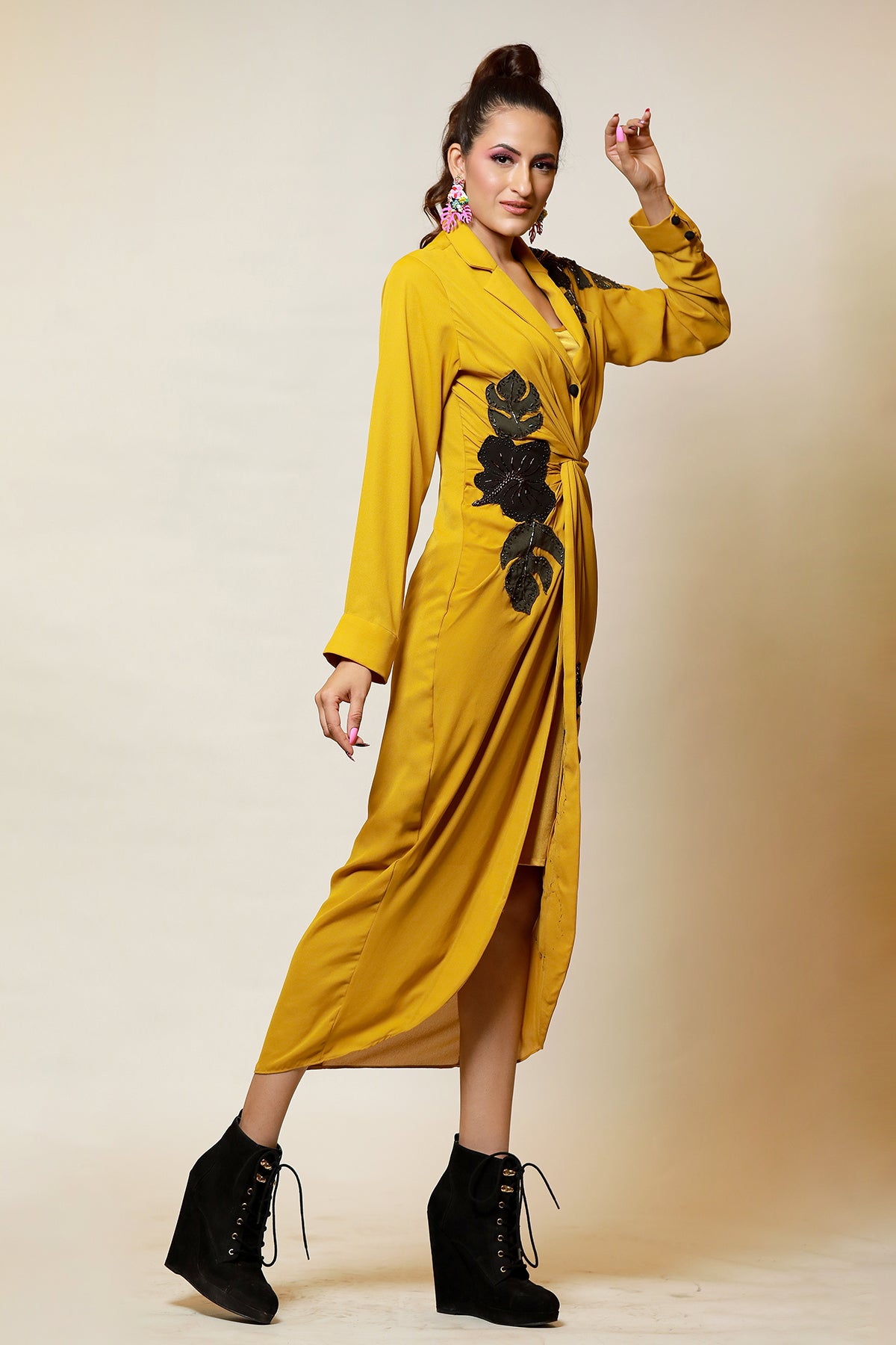 Mustard Autumn Knot shirt Dress