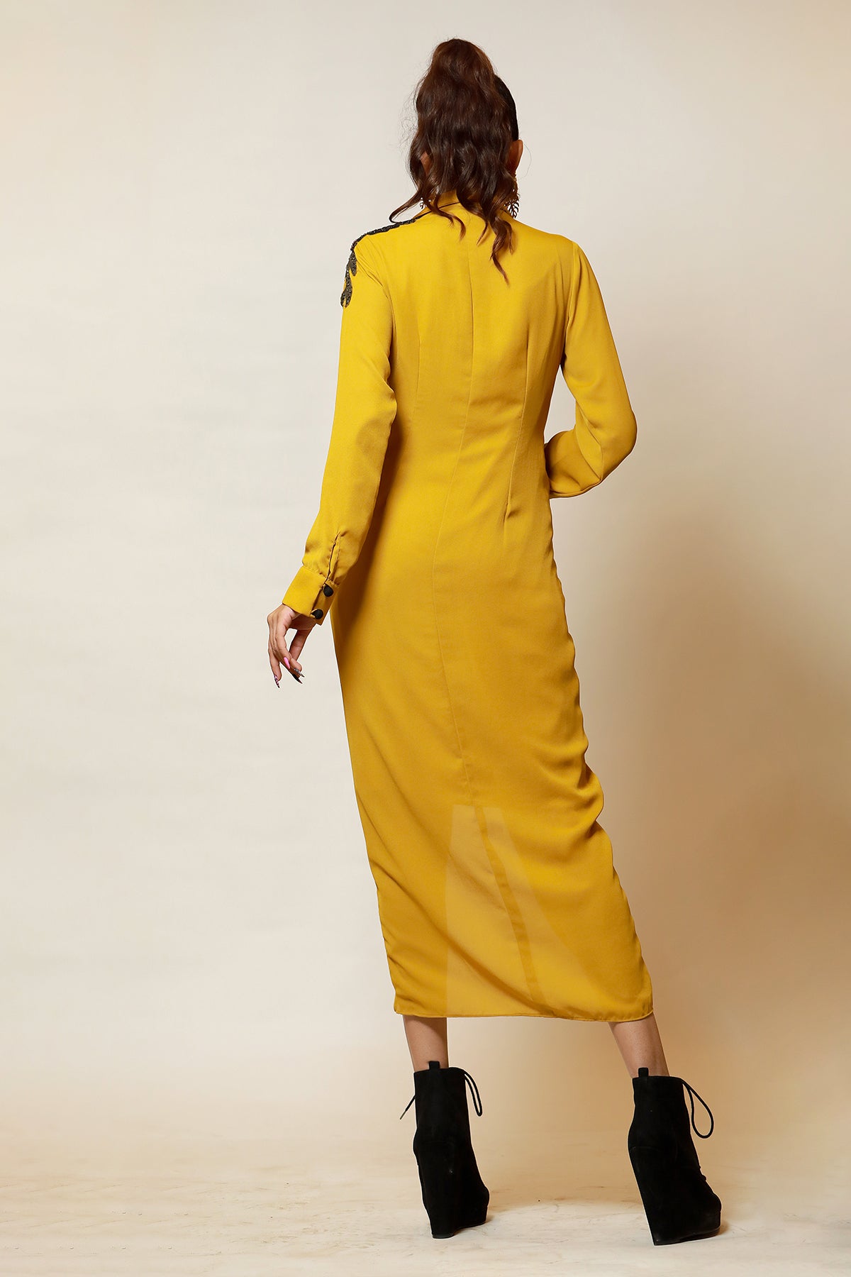 Mustard Autumn Knot shirt Dress