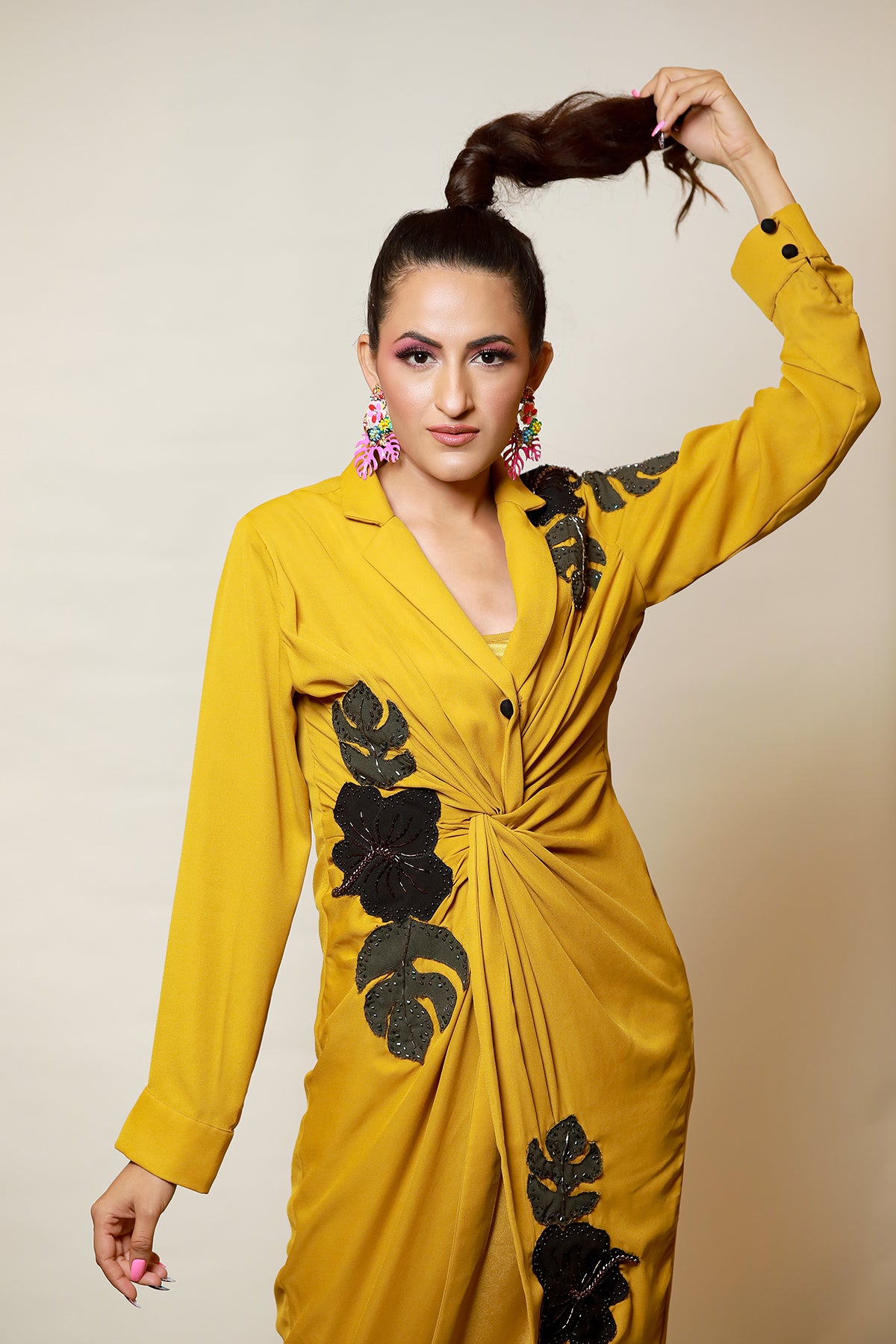 Mustard Autumn Knot shirt Dress