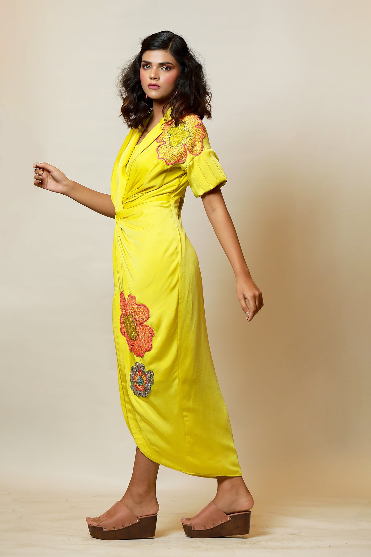 Lime Bloss knot shirt Dress