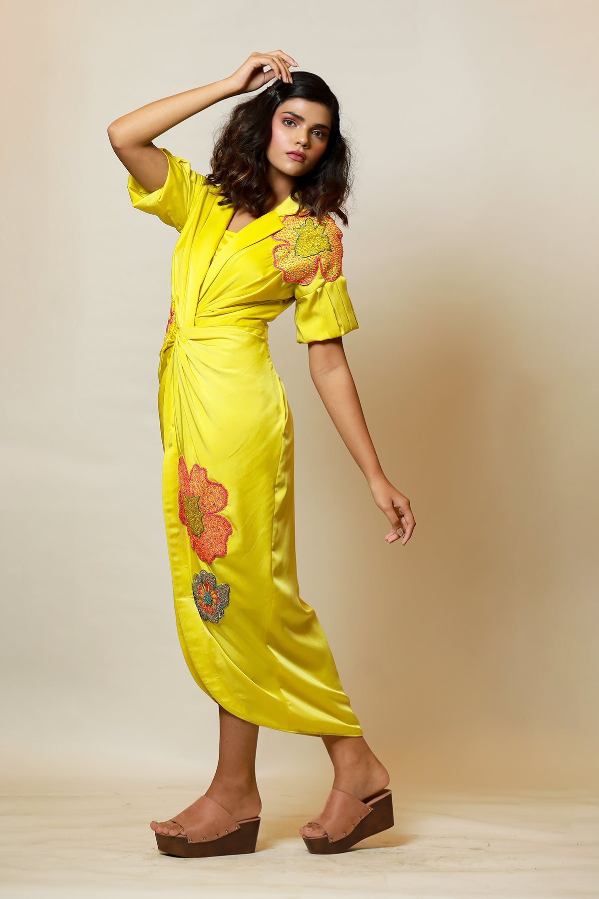 Lime Bloss knot shirt Dress