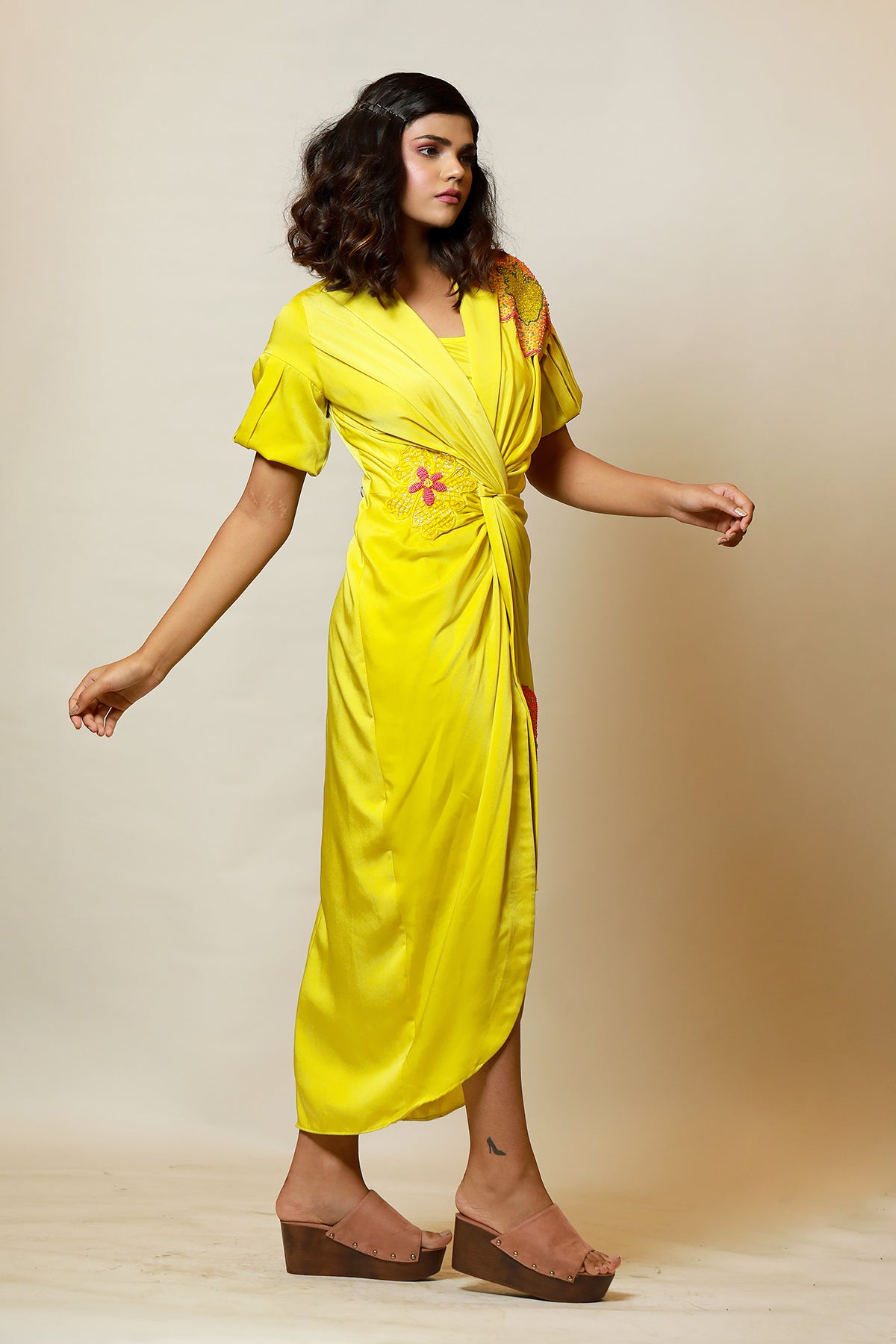 Lime Bloss knot shirt Dress