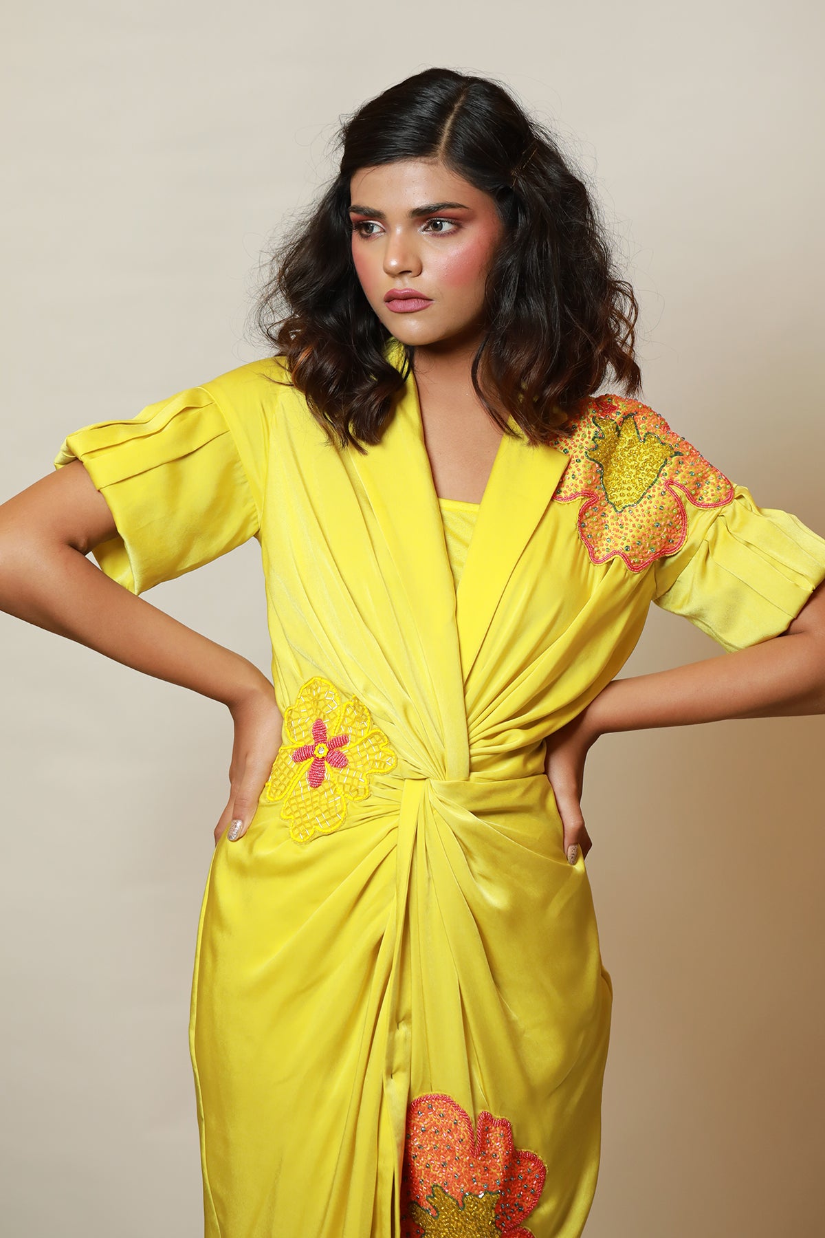 Lime Bloss knot shirt Dress