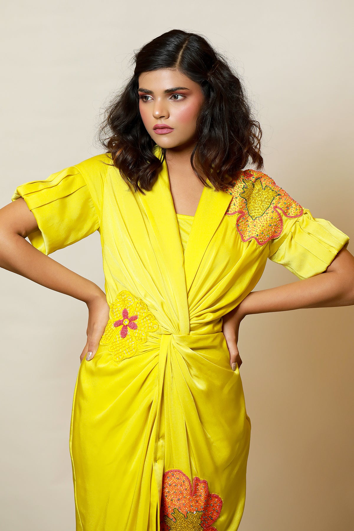 Lime Bloss knot shirt Dress