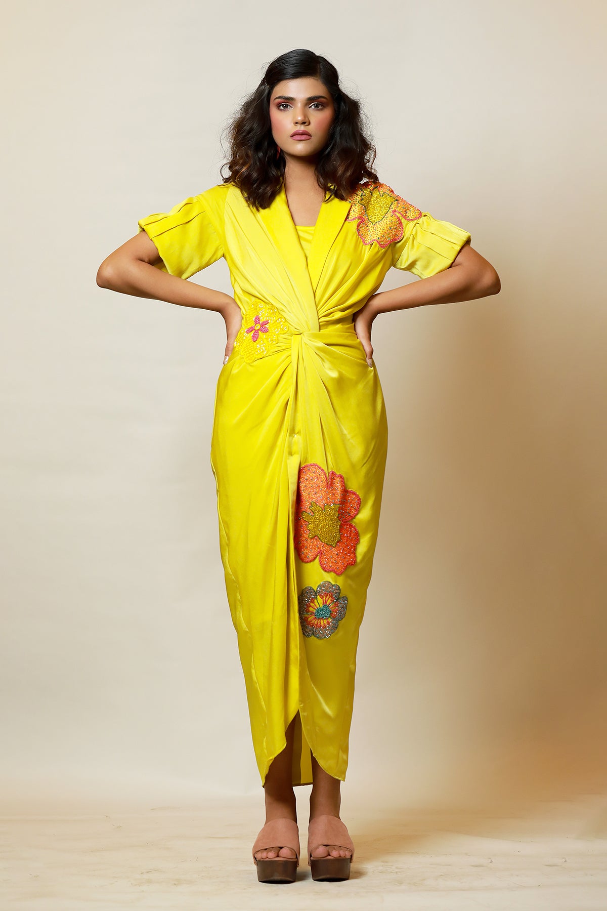 Lime Bloss knot shirt Dress