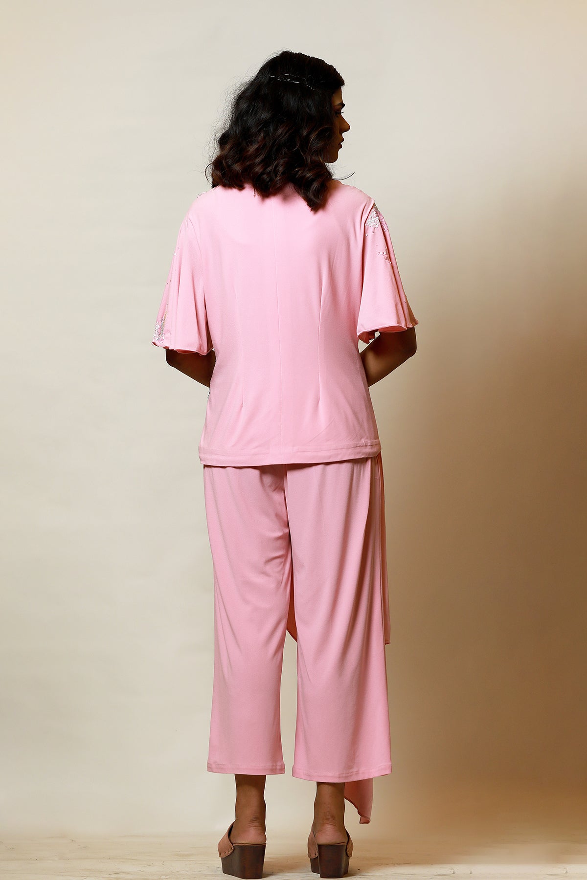 Blush Asymmetric sequin jacket-culotte set