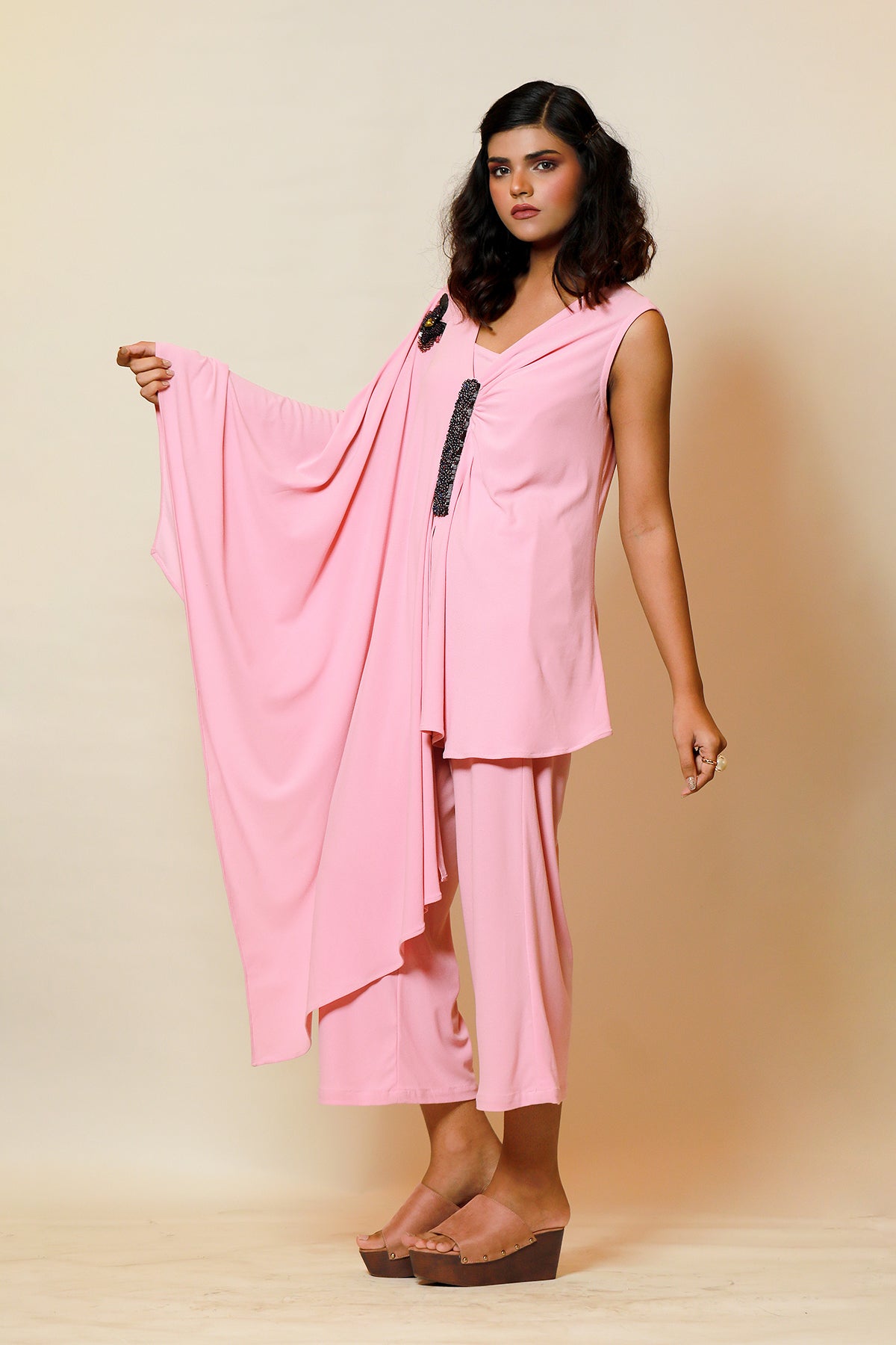Blush Asymmetric Cape top & culotte set