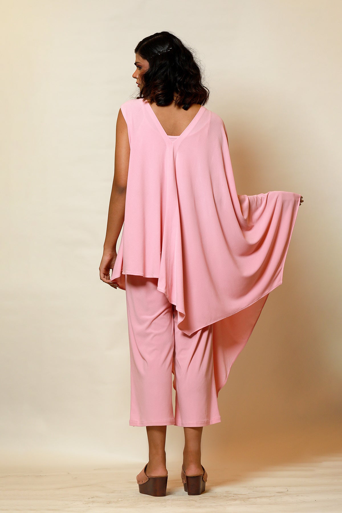 Blush Asymmetric Cape top & culotte set