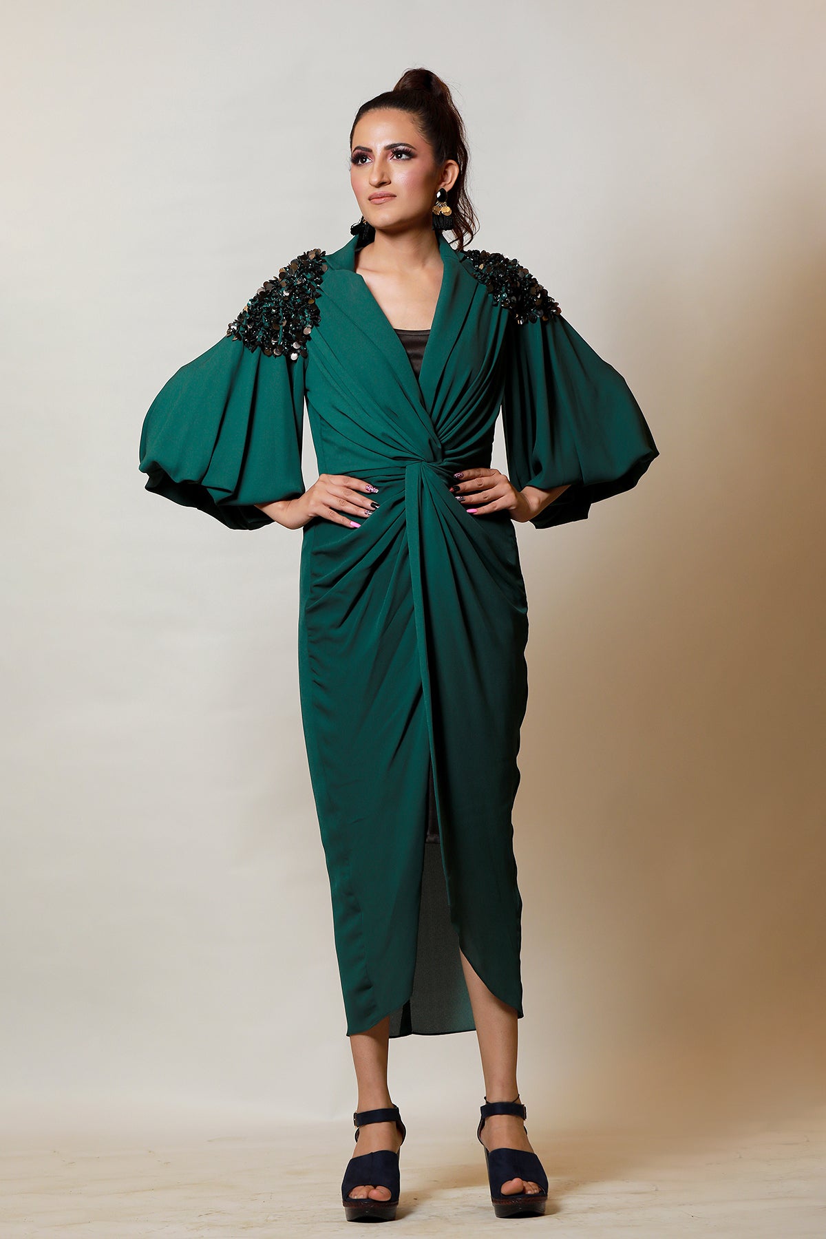 Rockstar Lantern Power shoulder knot dress