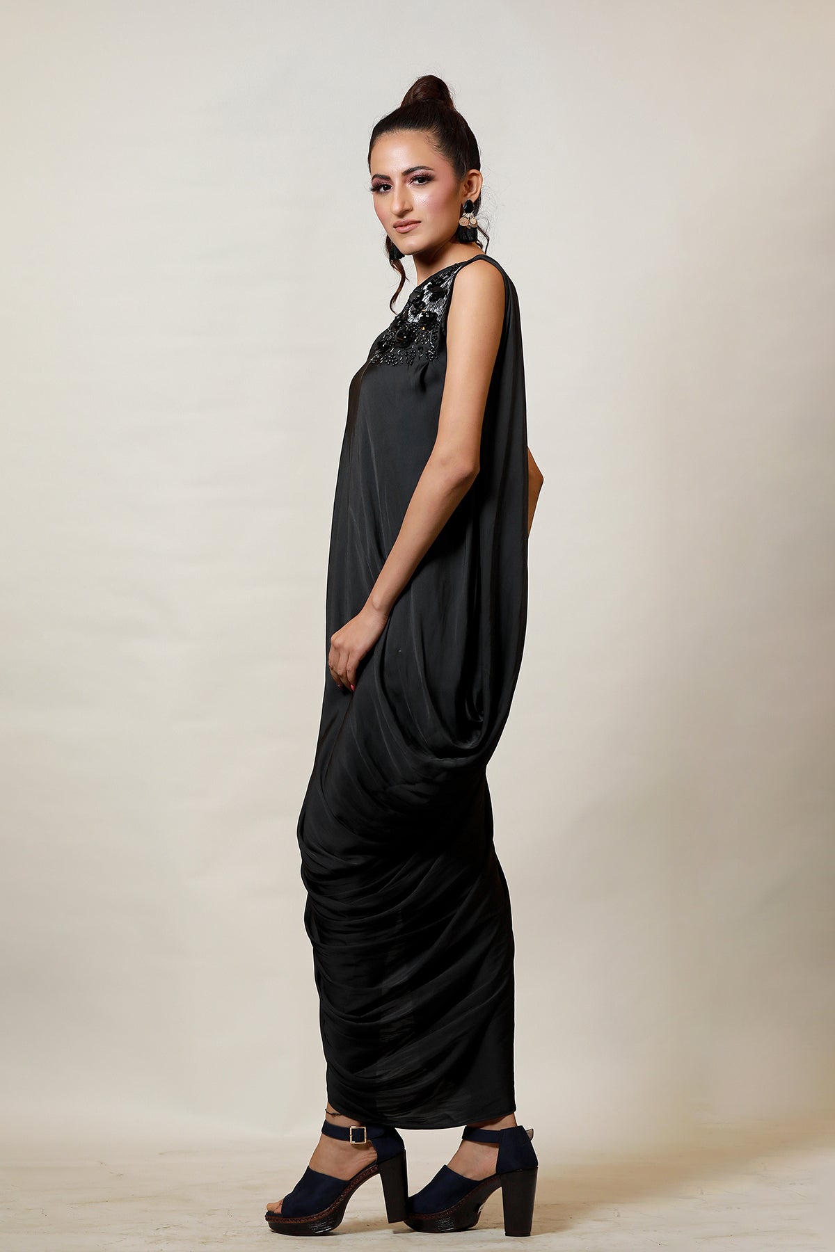 Black one shoulder Grecian Drape