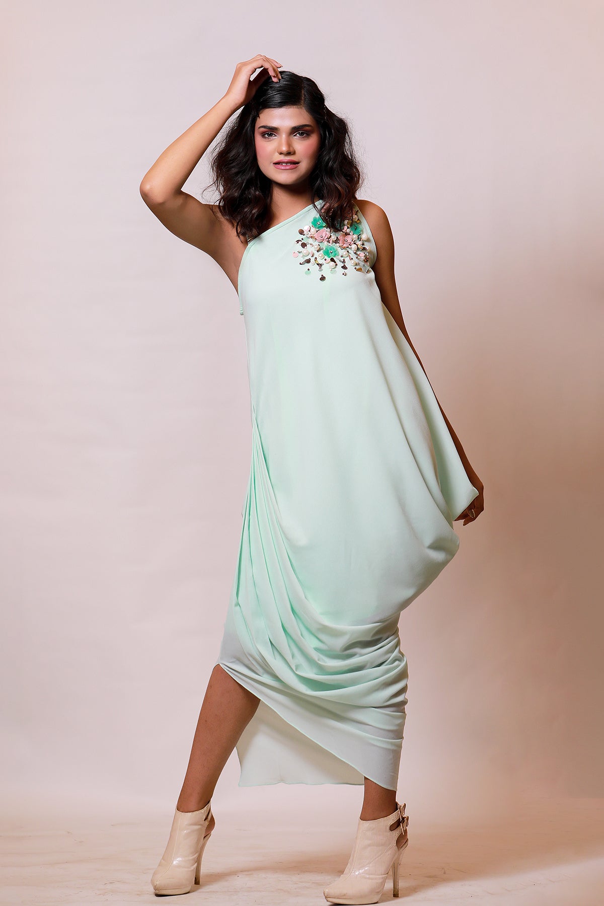 Mint one shoulder Grecian Drape