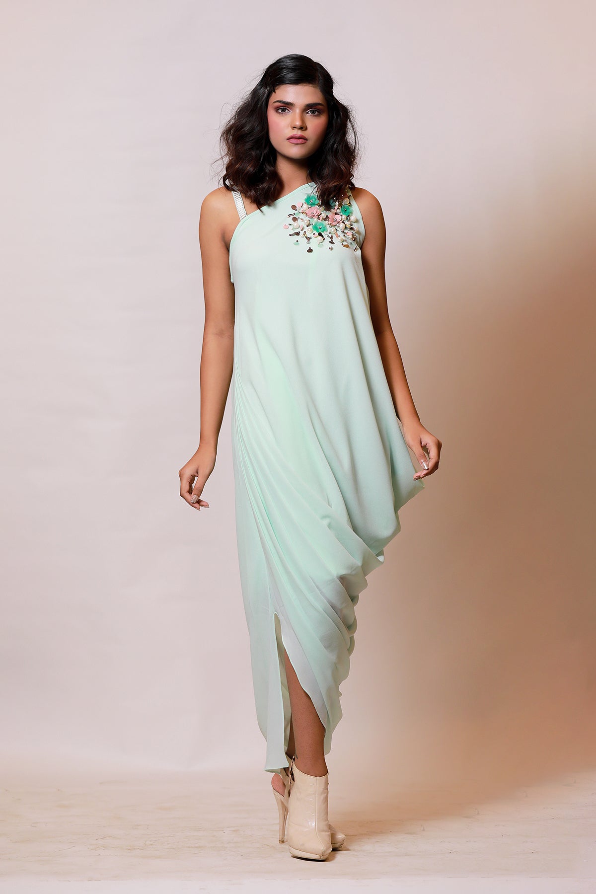 Mint one shoulder Grecian Drape