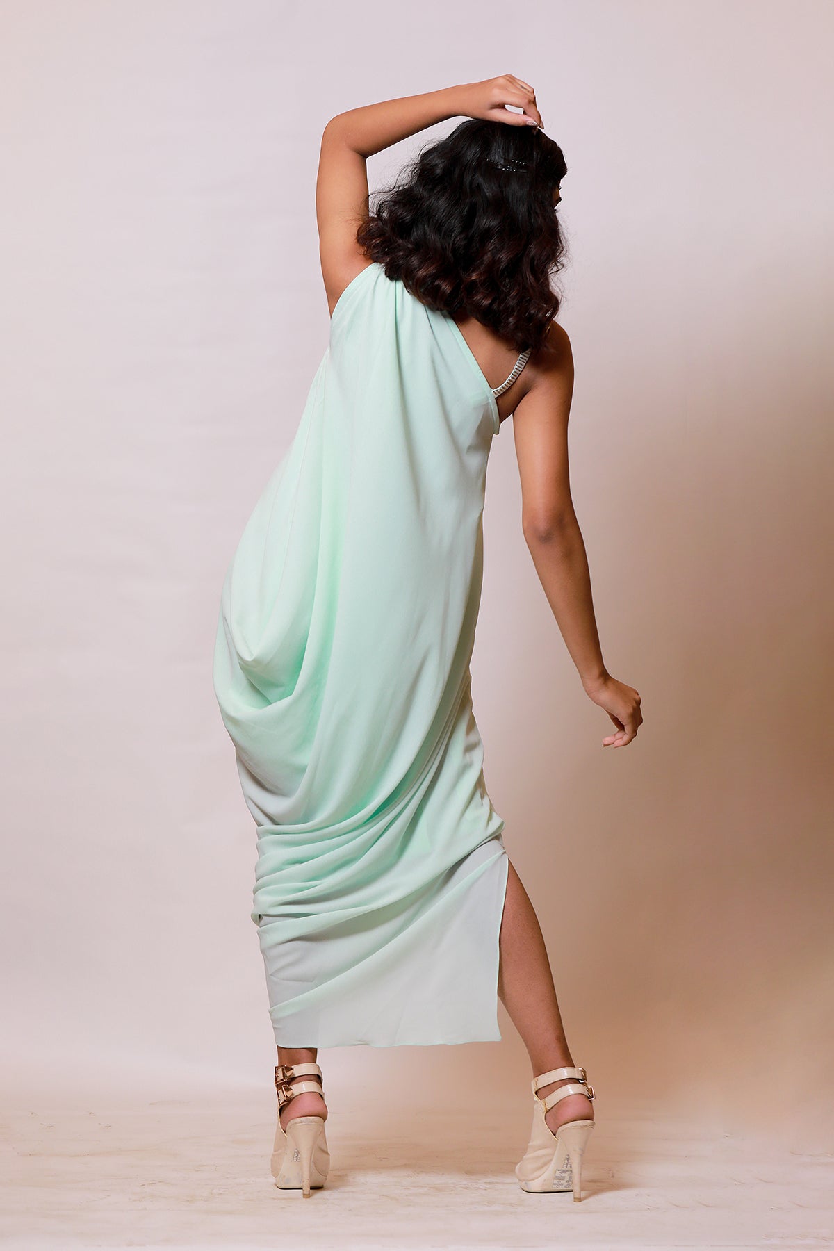 Mint one shoulder Grecian Drape