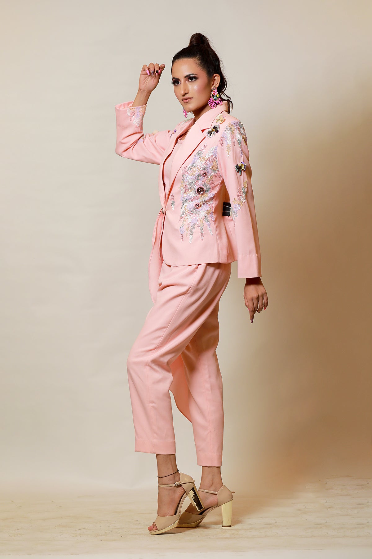 Peach Asymmetric sequin butterfly Co-ord set