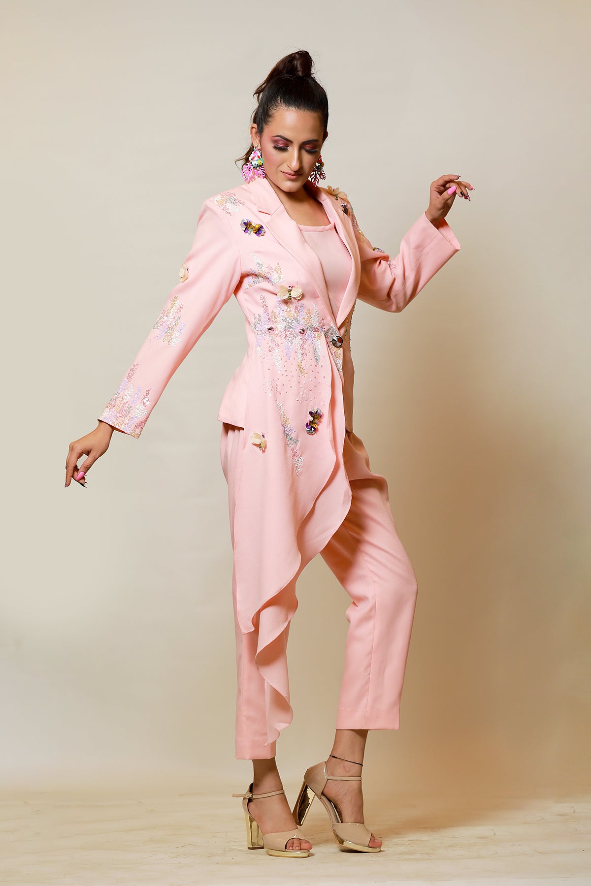 Peach Asymmetric sequin butterfly Co-ord set