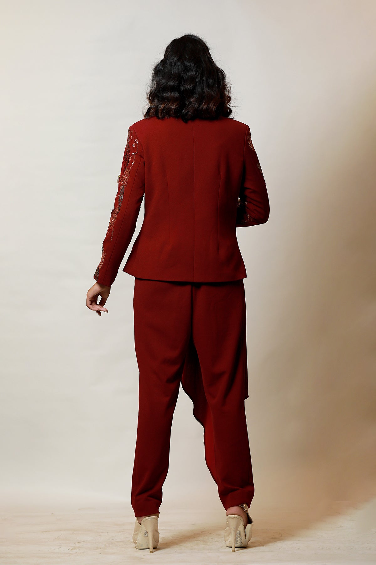 Wine Asymmetric sequin butterfly Co-ord set