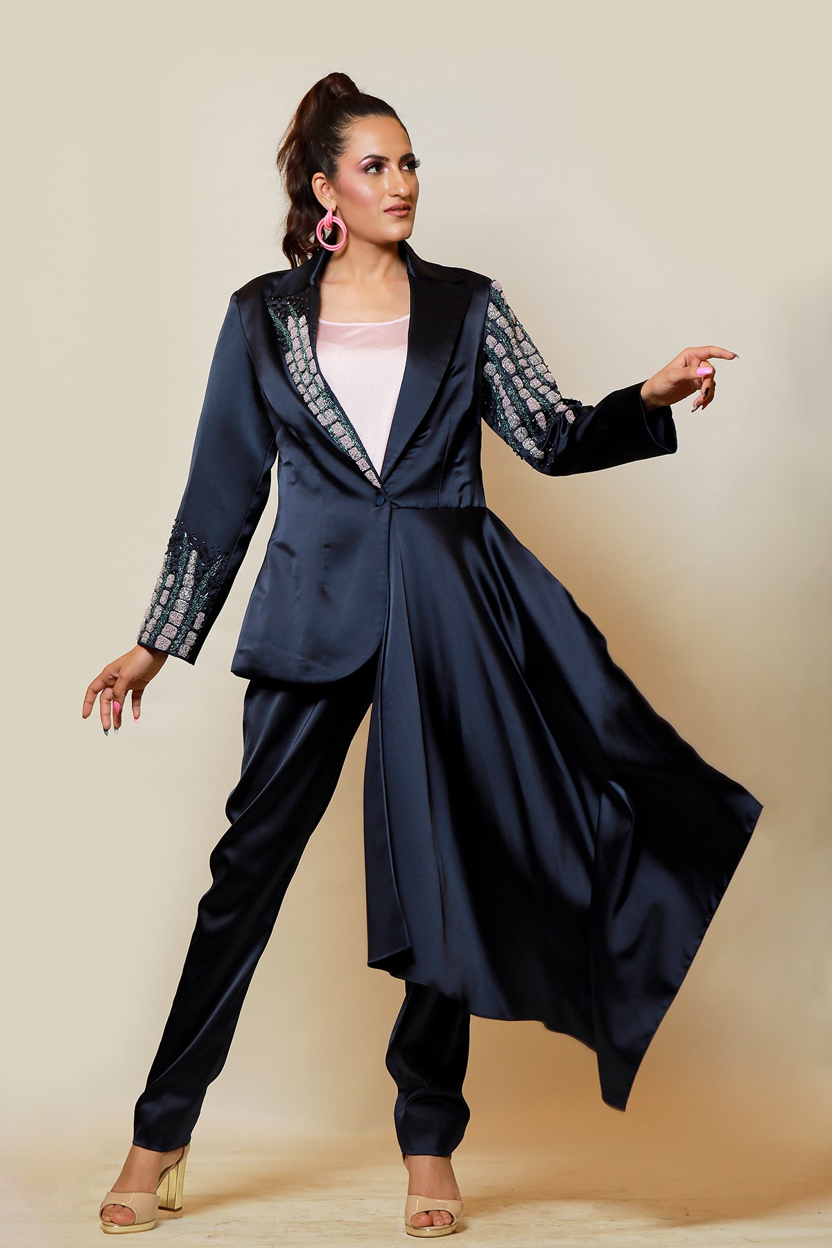 "Blue power suit look" Tambour Hand work
