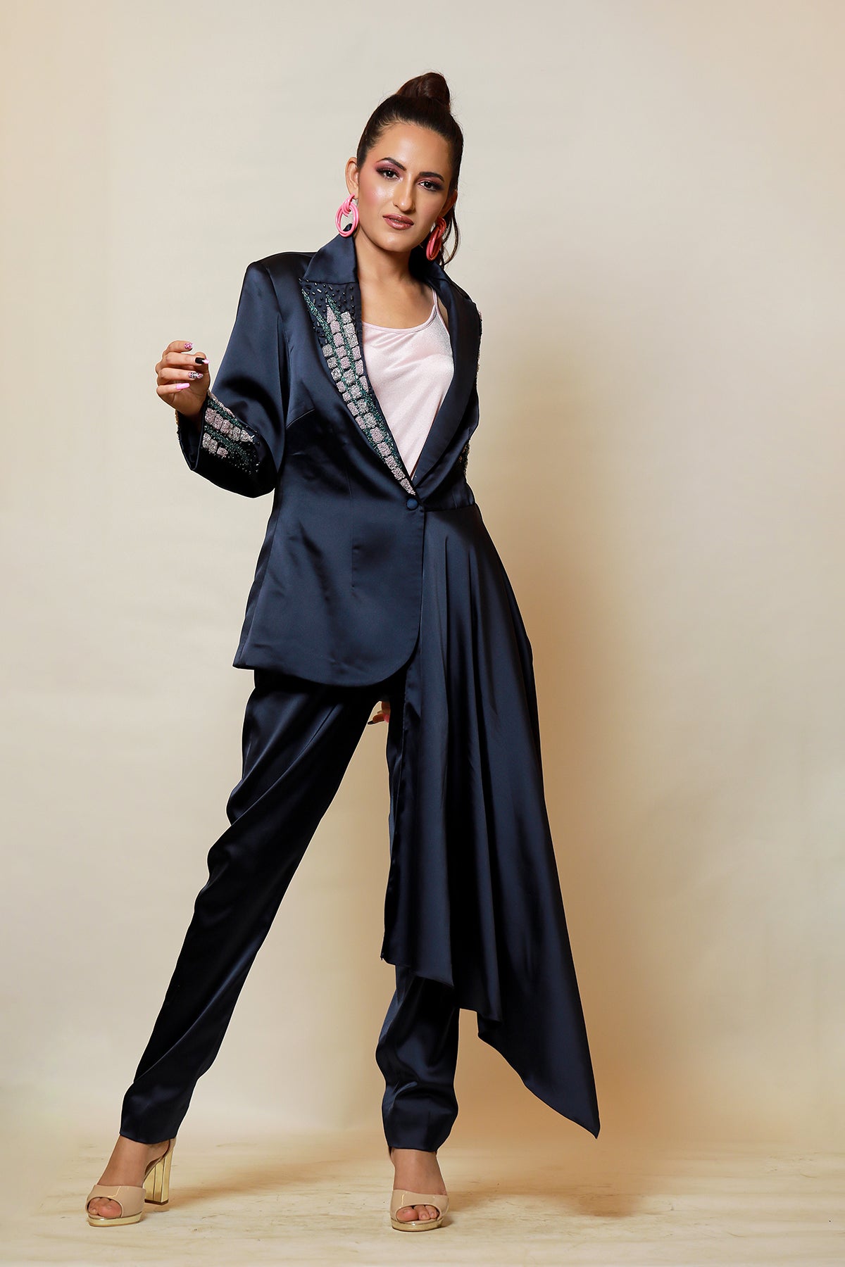 "Blue power suit look" Tambour Hand work
