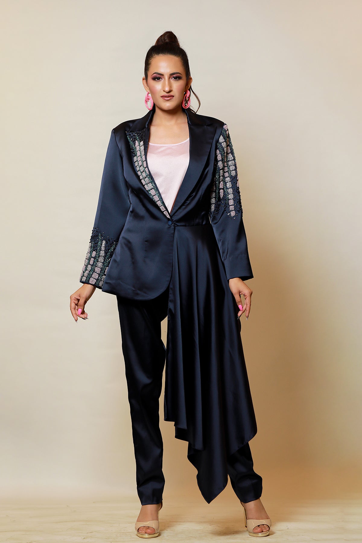 "Blue power suit look" Tambour Hand work