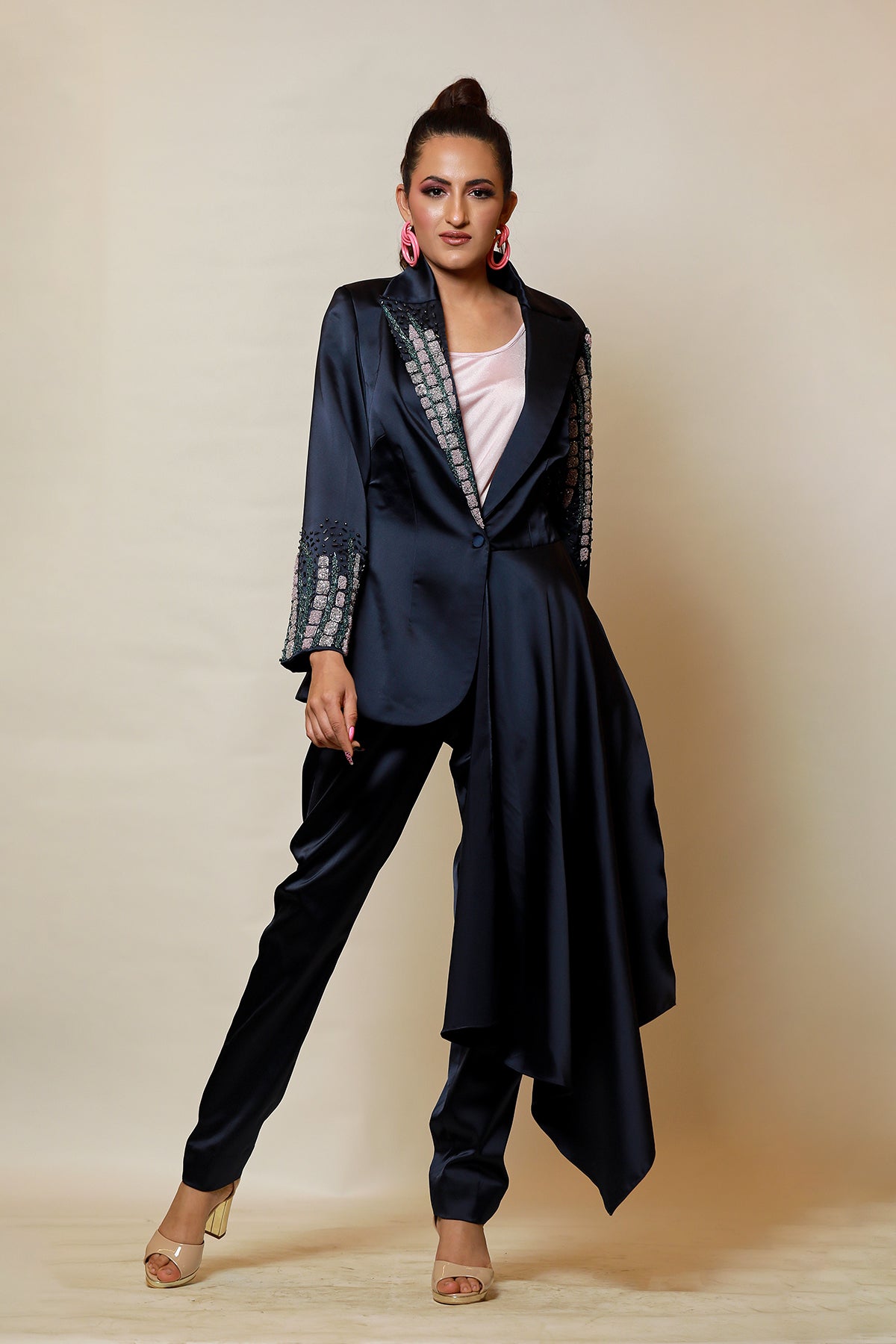 "Blue power suit look" Tambour Hand work