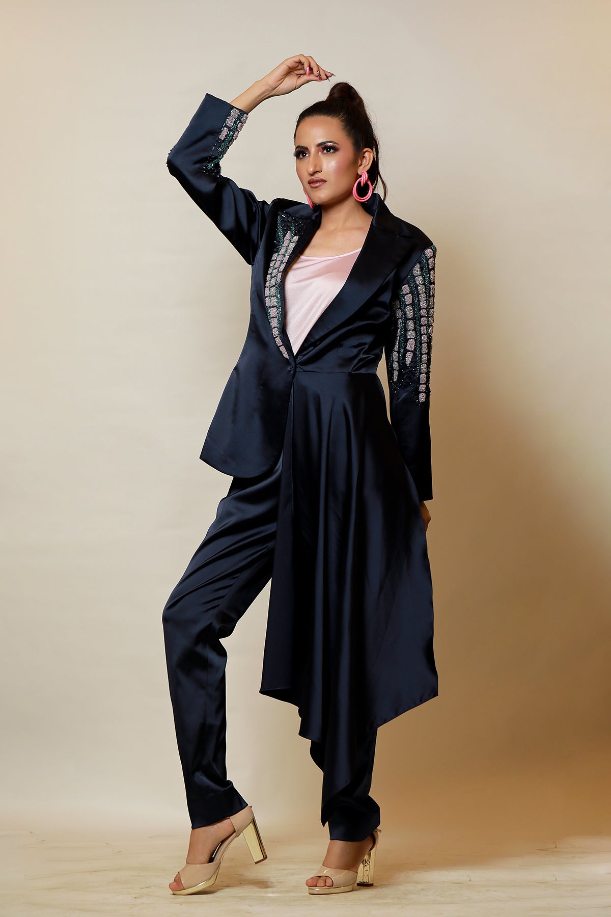 "Blue power suit look" Tambour Hand work