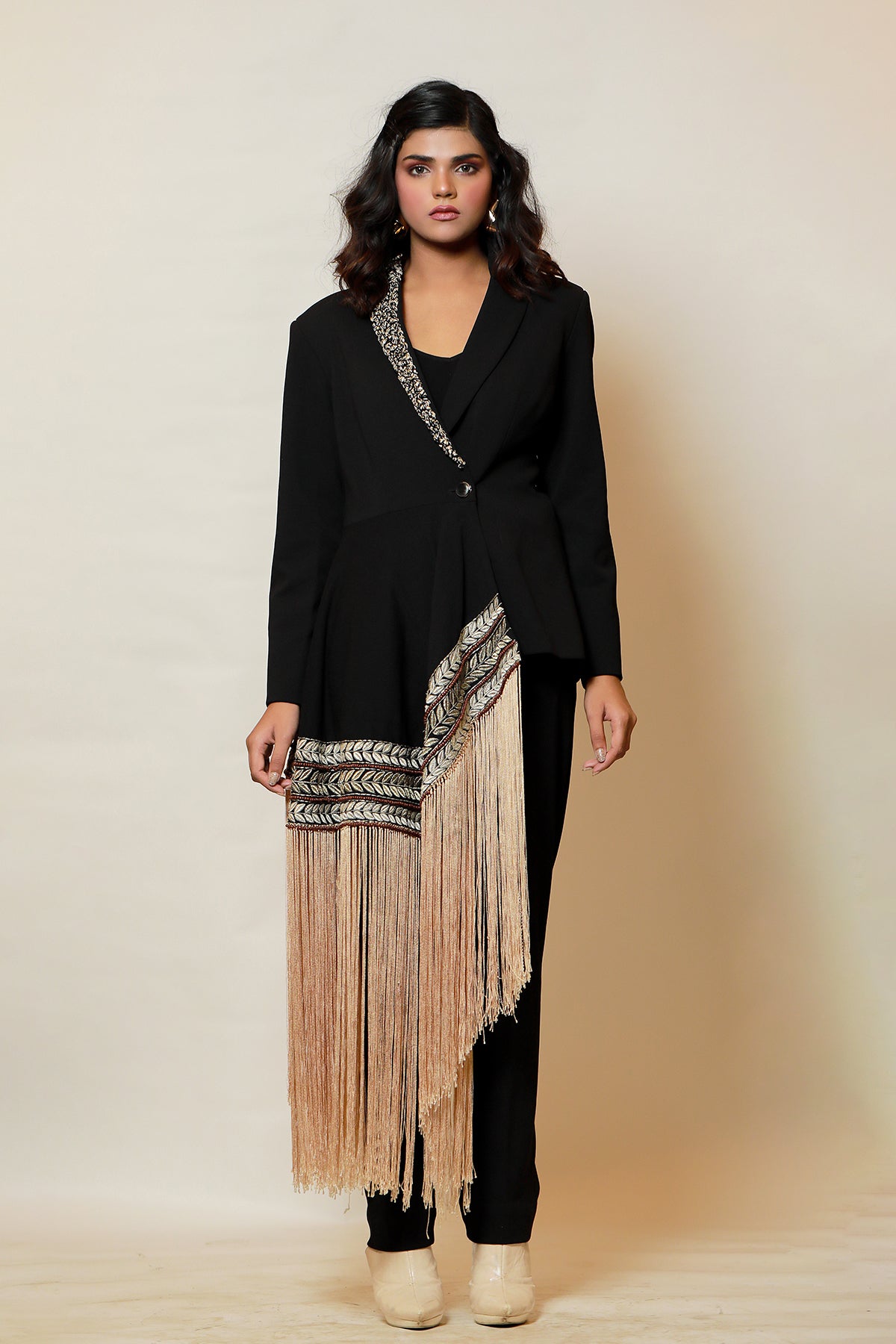 Be bold!! Black Peplum fringed Blazer Co-ord set