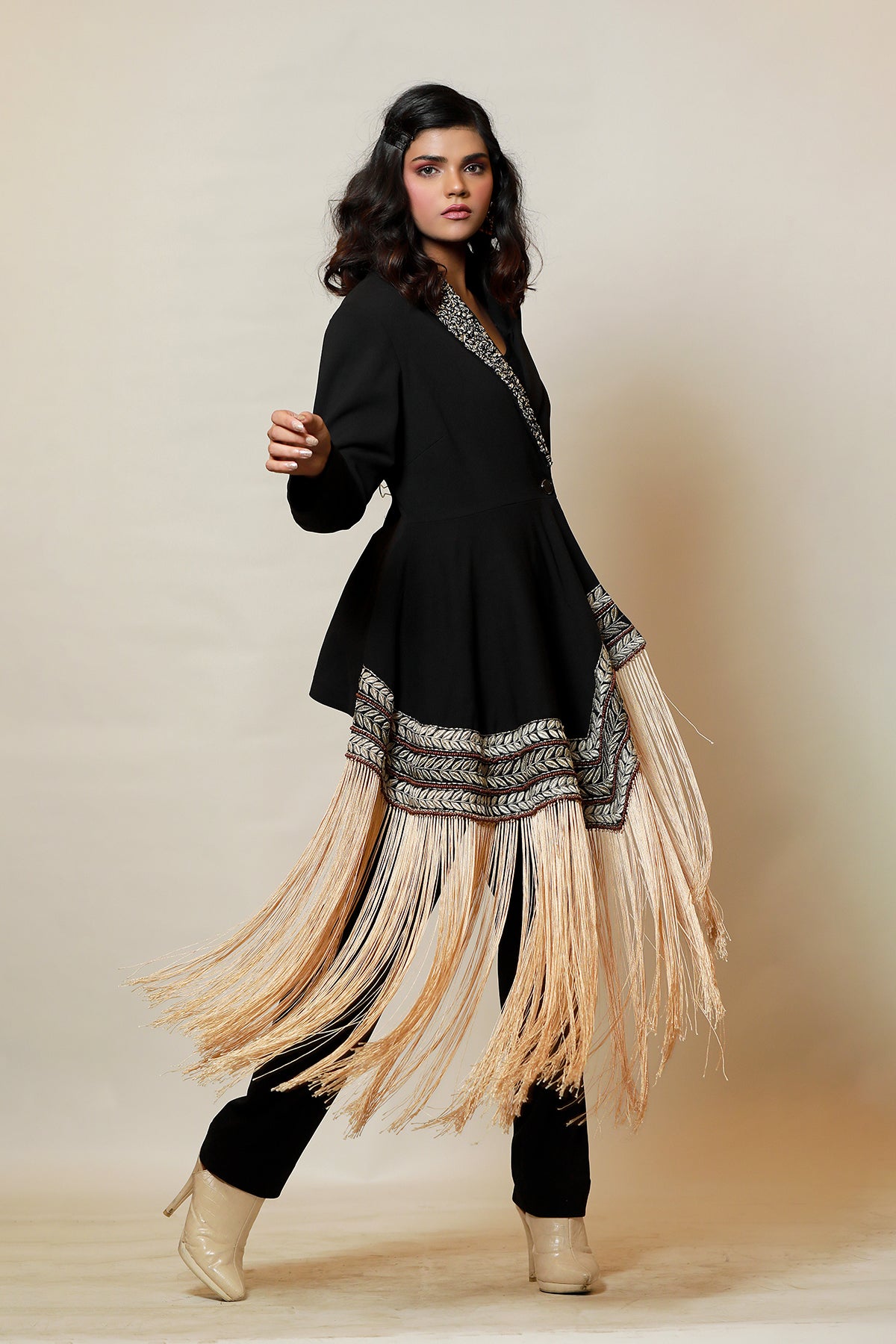 Be bold!! Black Peplum fringed Blazer Co-ord set