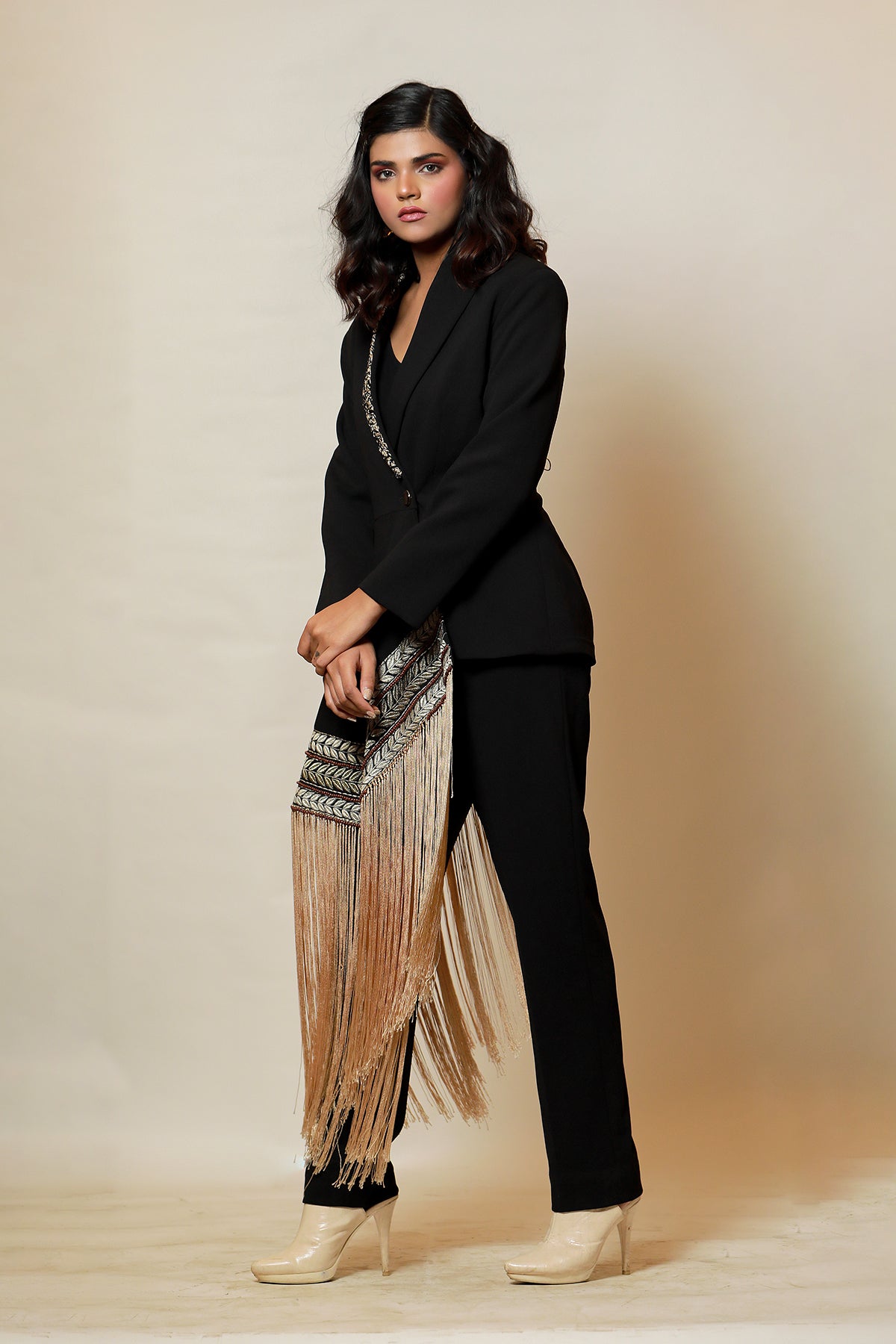 Be bold!! Black Peplum fringed Blazer Co-ord set